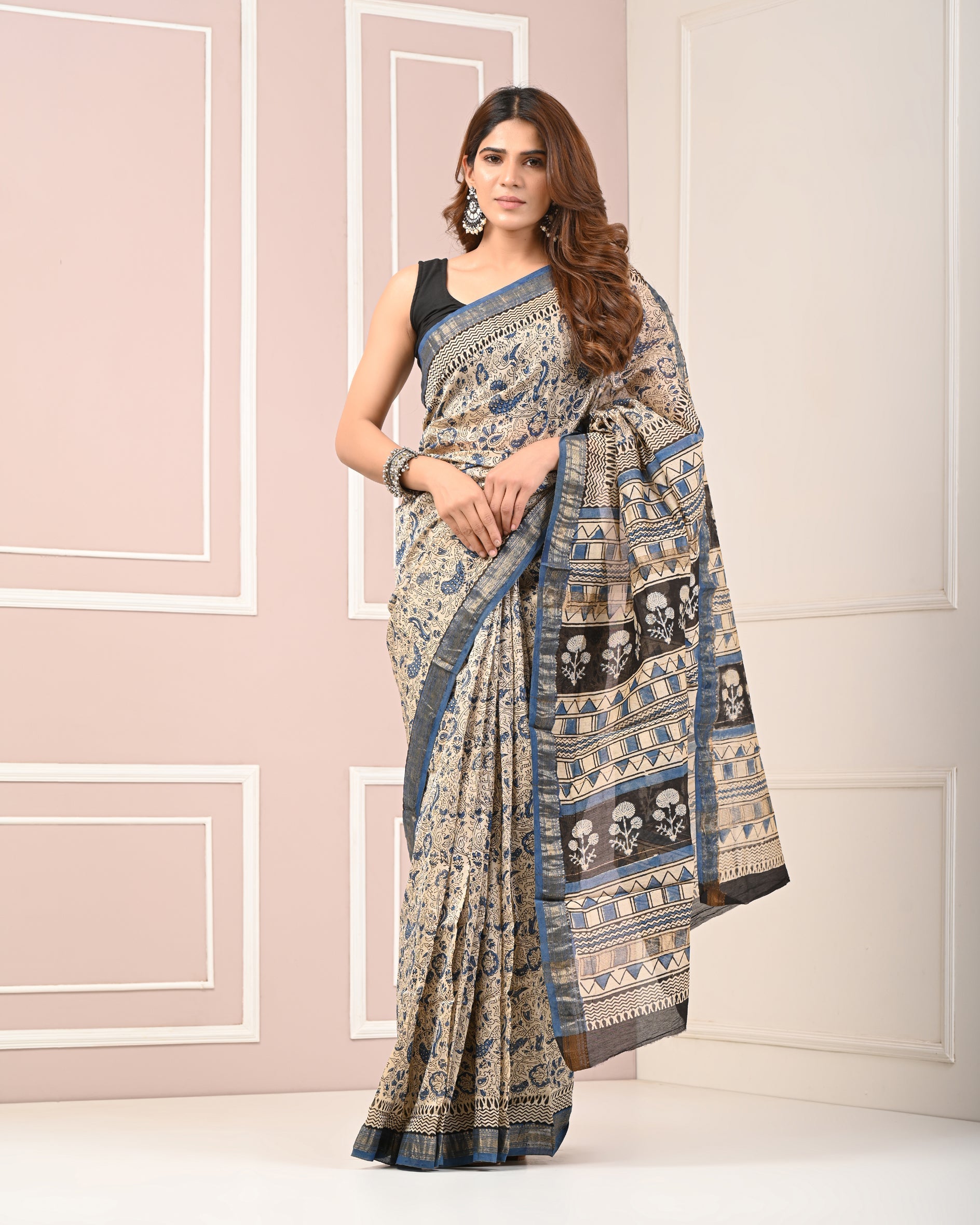 Chanderi Printed Saree With Blouse