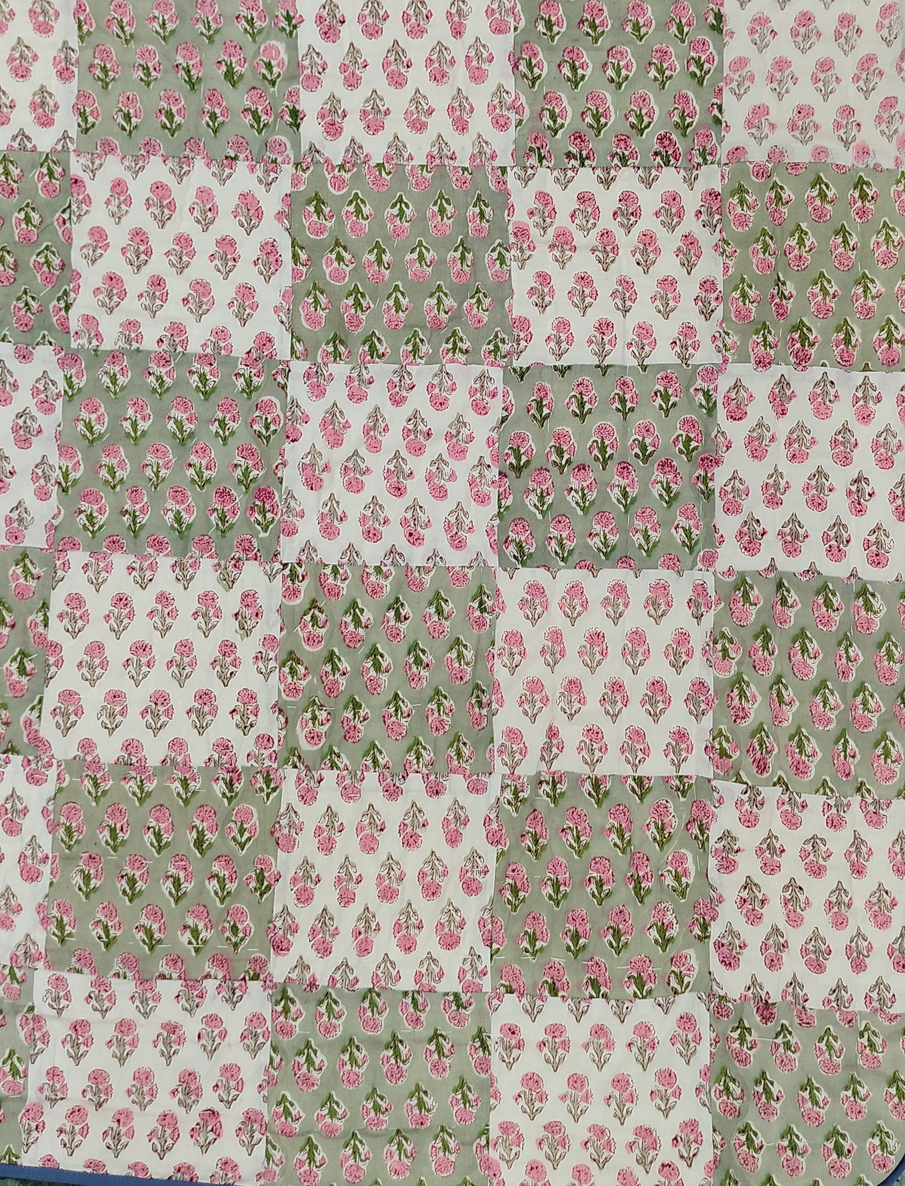 Hand Block Printed Patchwork Cotton Single Quilt