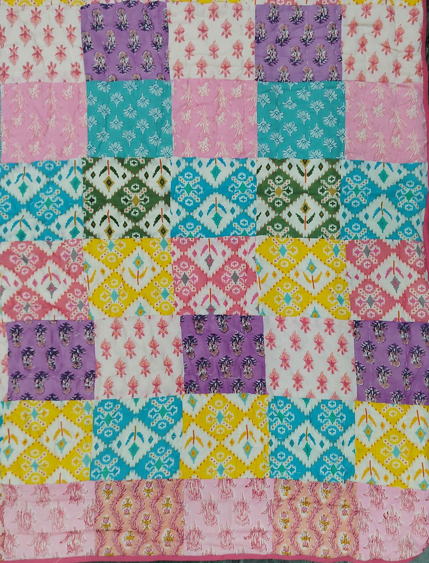 Hand Block Printed Patchwork Cotton Single Quilt