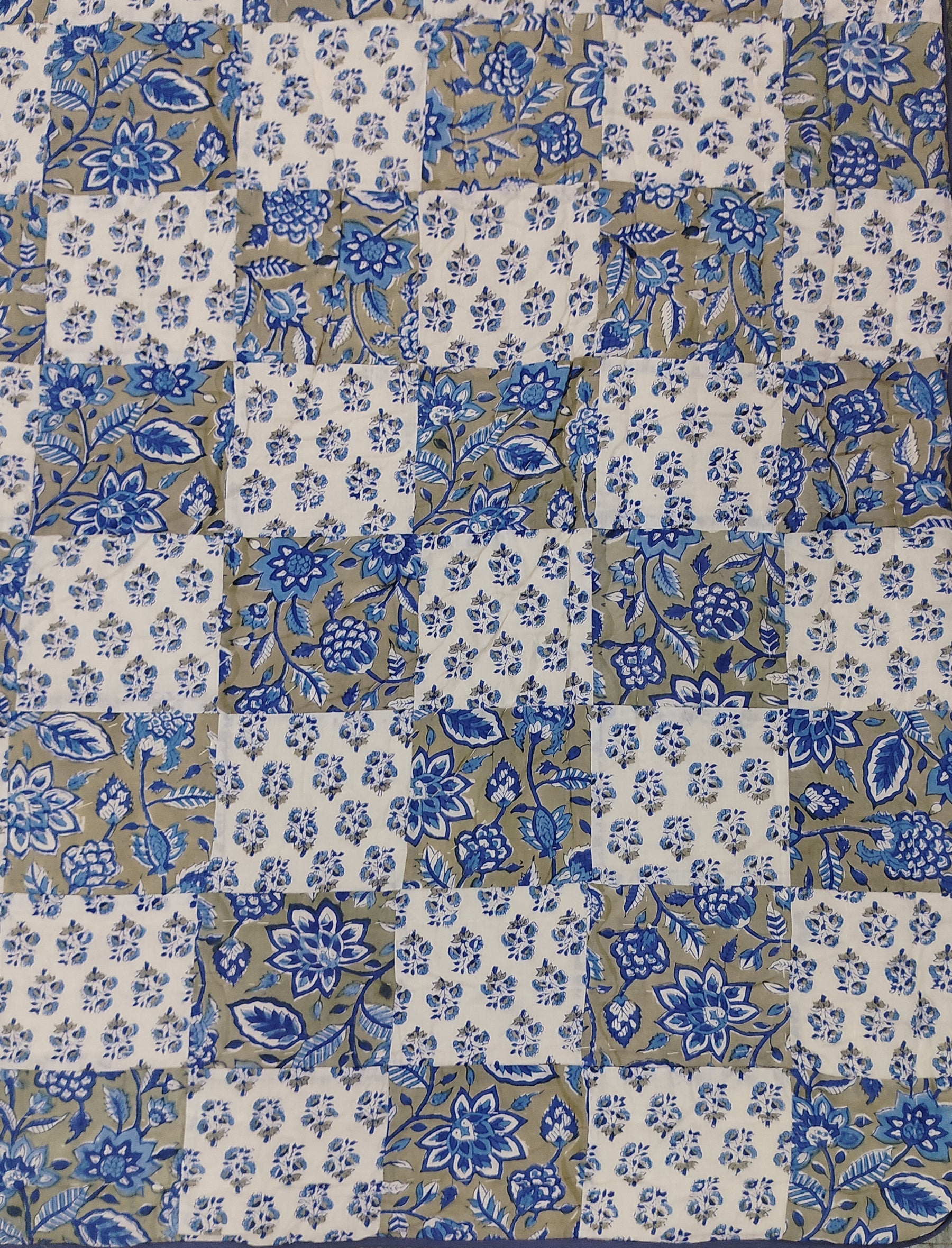 Hand Block Printed Patchwork Cotton Single Quilt