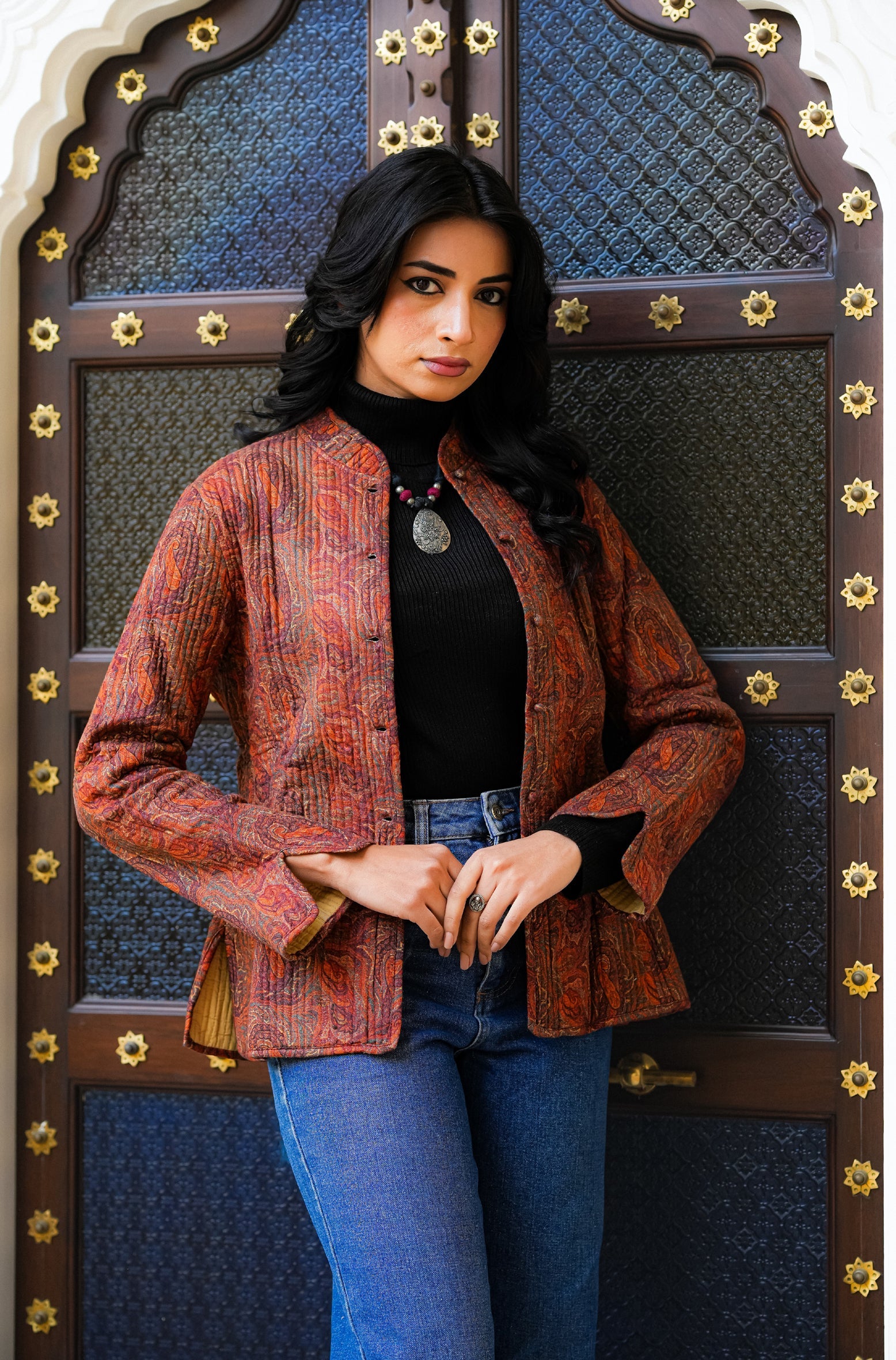 Silk Block Printed Reversible Winter Jacket