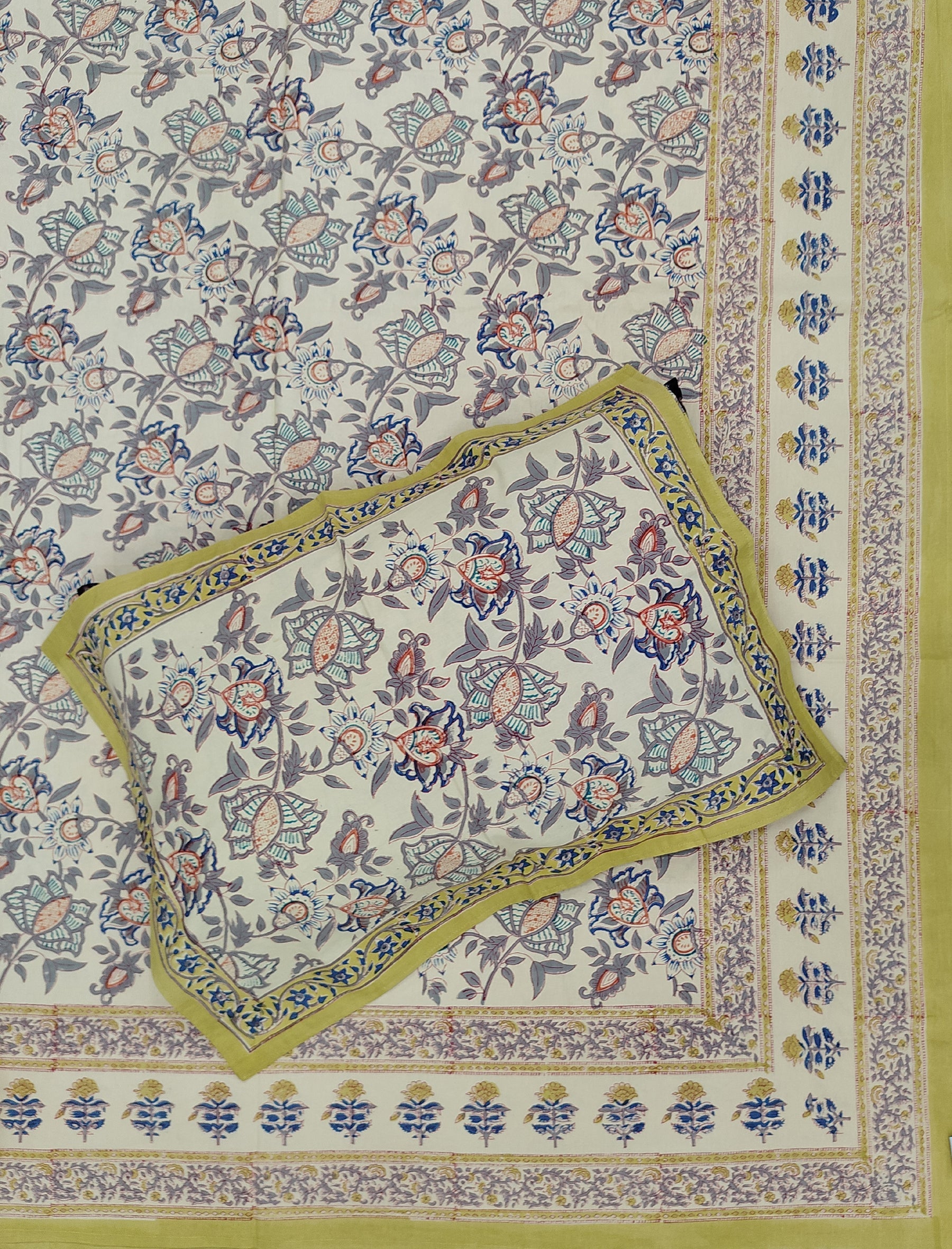Hand Block Printed Cotton Double Bedsheet With Pillow Cover
