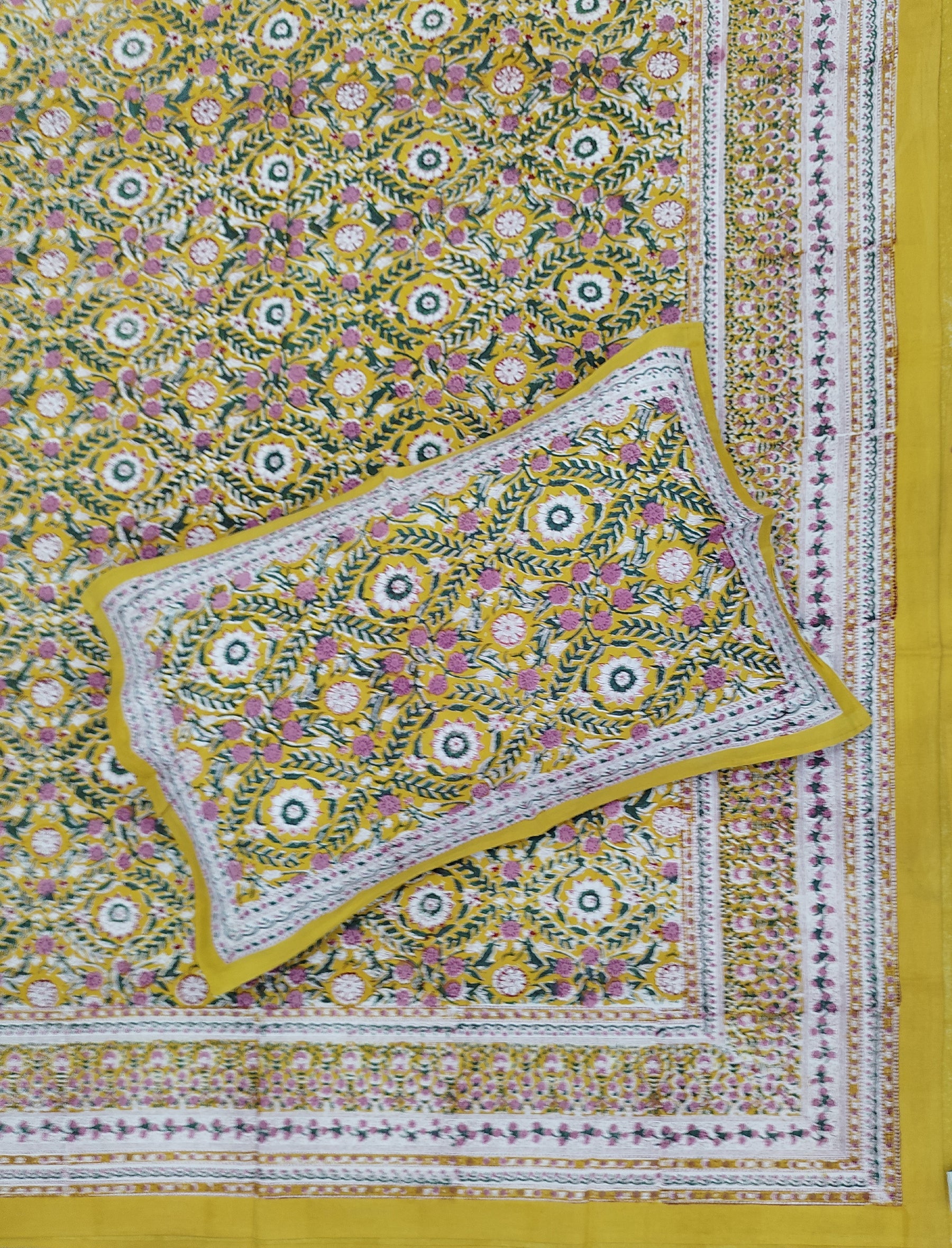 Hand Block Printed Cotton Double Bedsheet With Pillow Cover