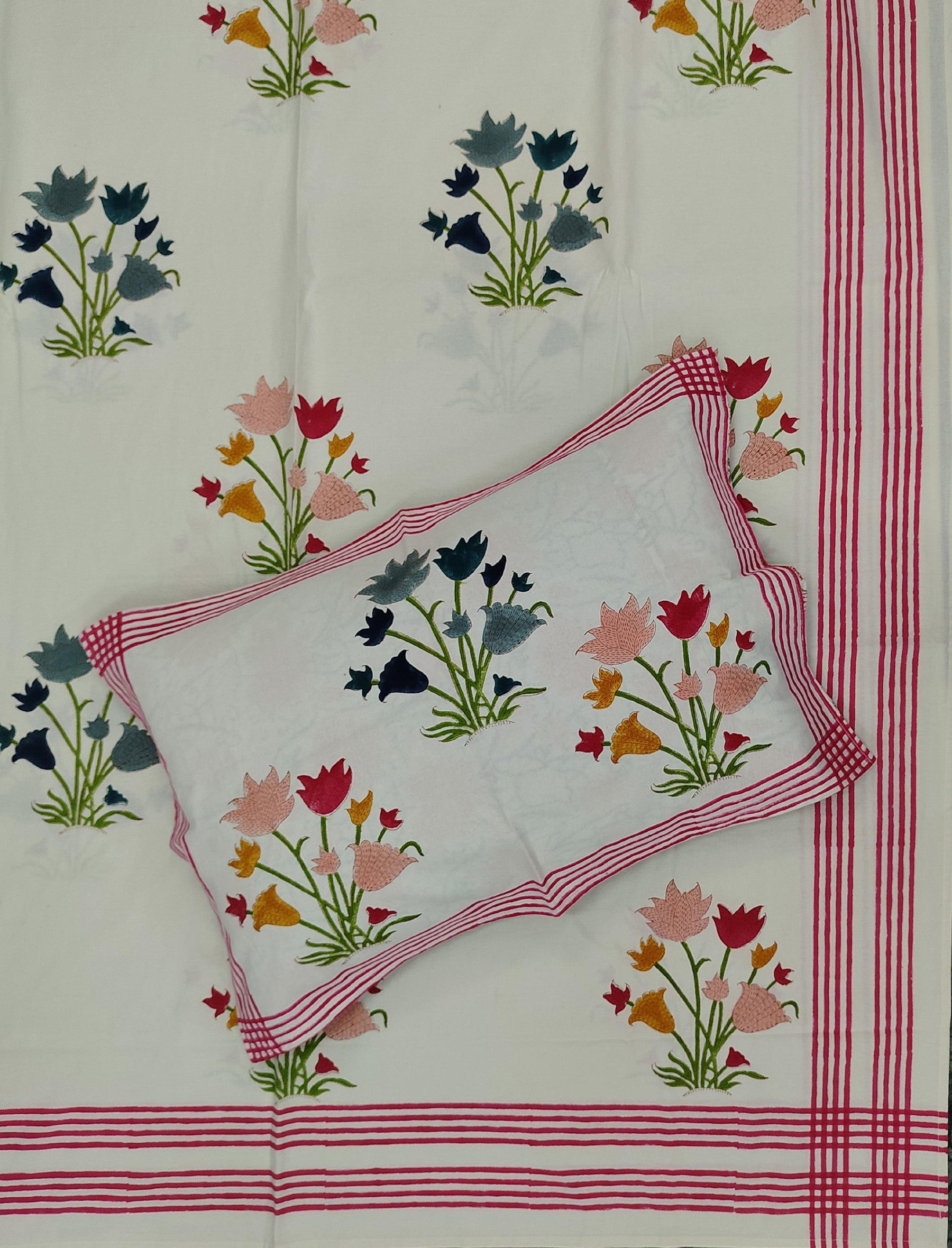 Hand Block Printed Cotton Double Bedsheet With Pillow Cover