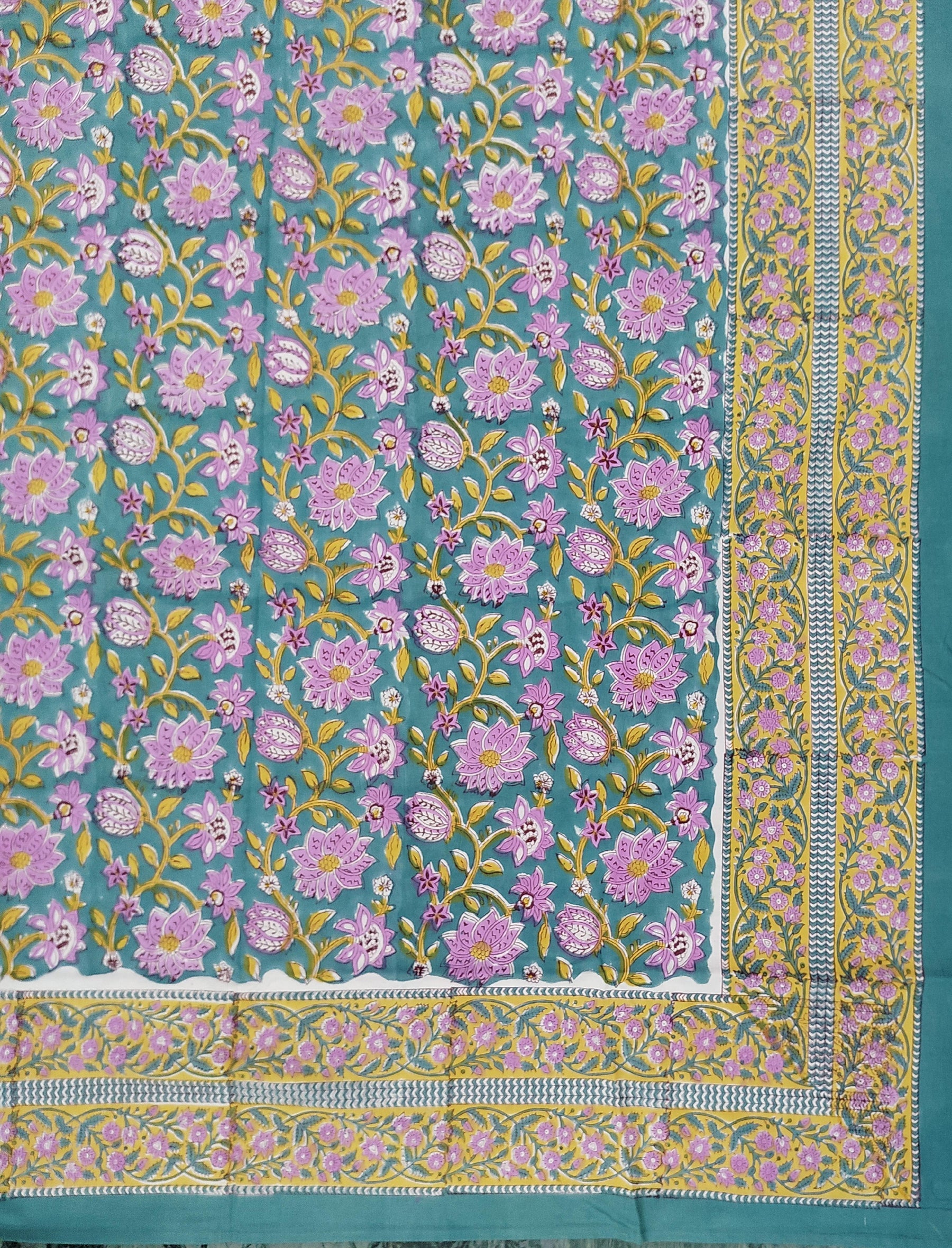Hand Block Printed Cotton Double Bedsheet With Pillow Cover