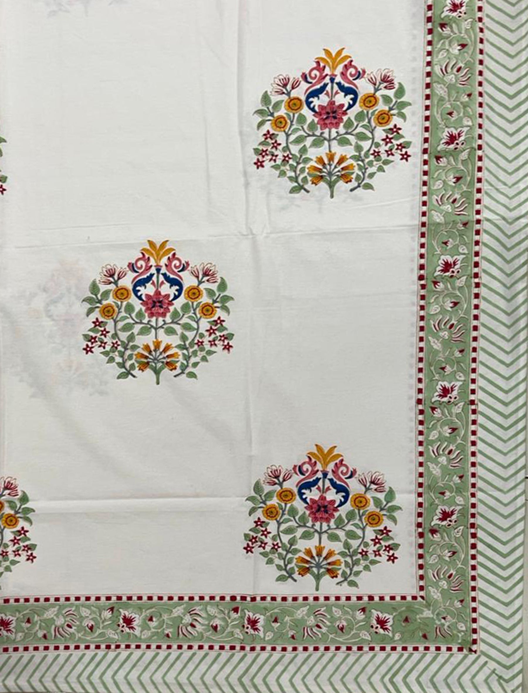 Hand Block Printed Cotton Double Bedsheet With Pillow Cover