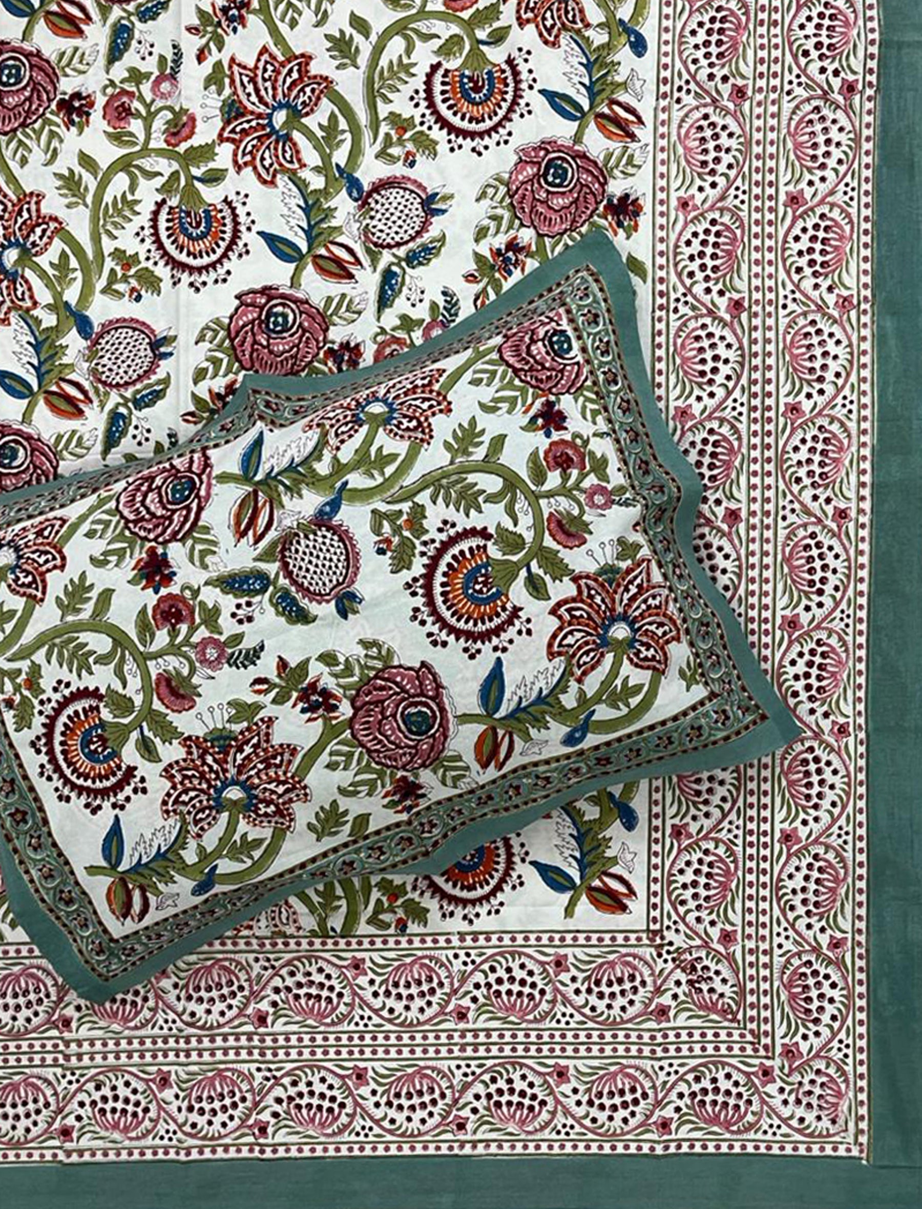 Hand Block Printed Cotton Double Bedsheet With Pillow Cover