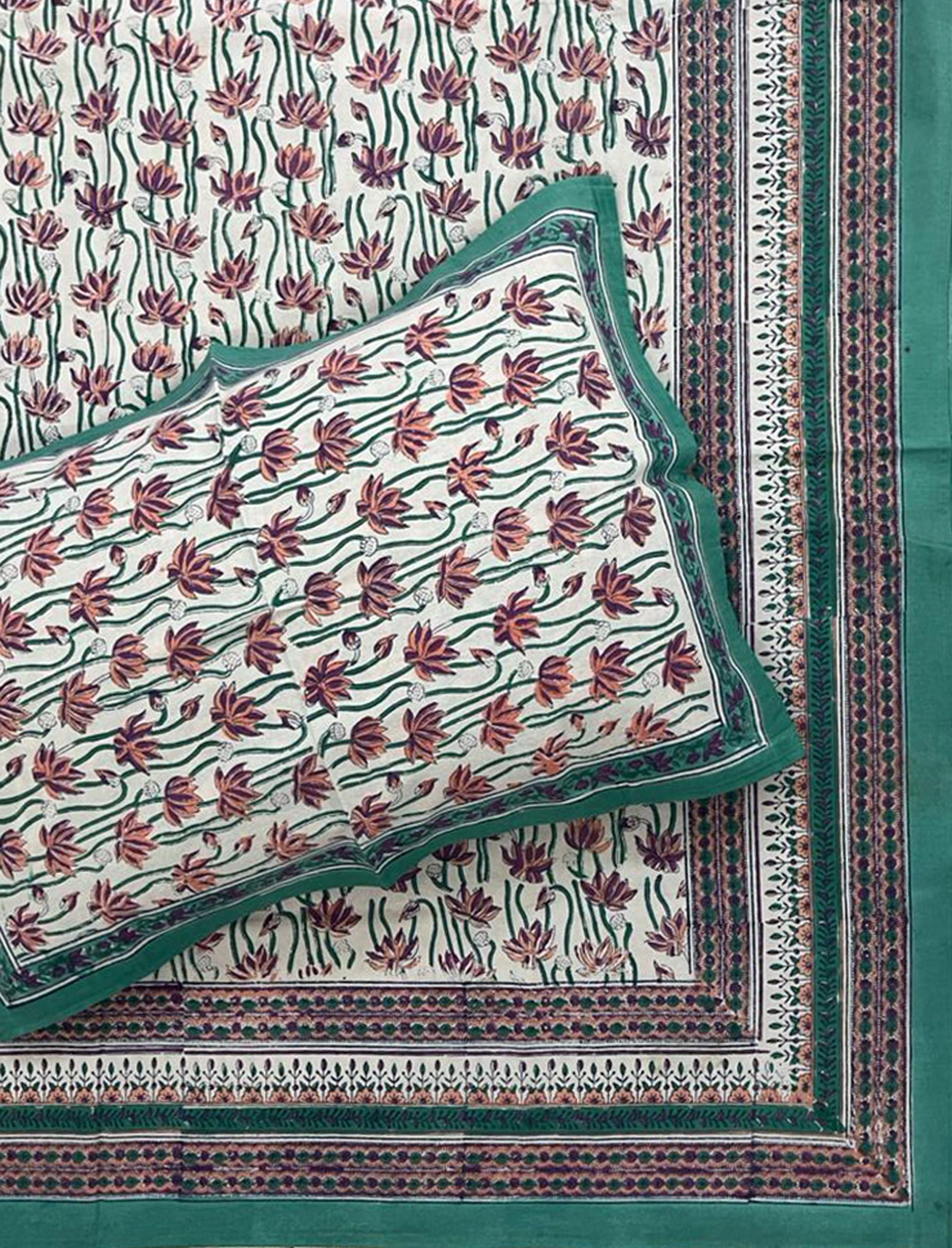 Hand Block Printed Cotton Double Bedsheet With Pillow Cover