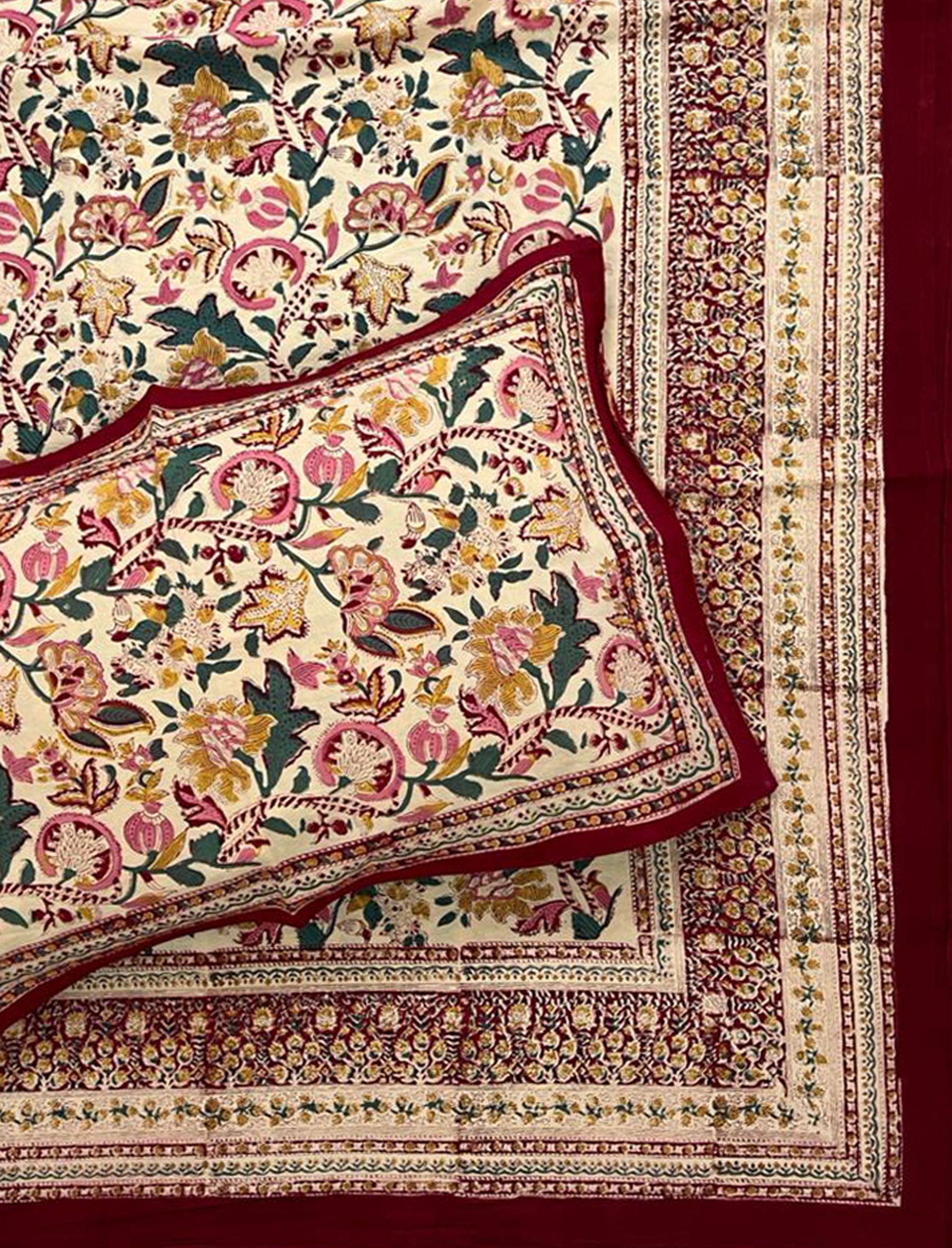 Hand Block Printed Cotton Double Bedsheet With Pillow Cover