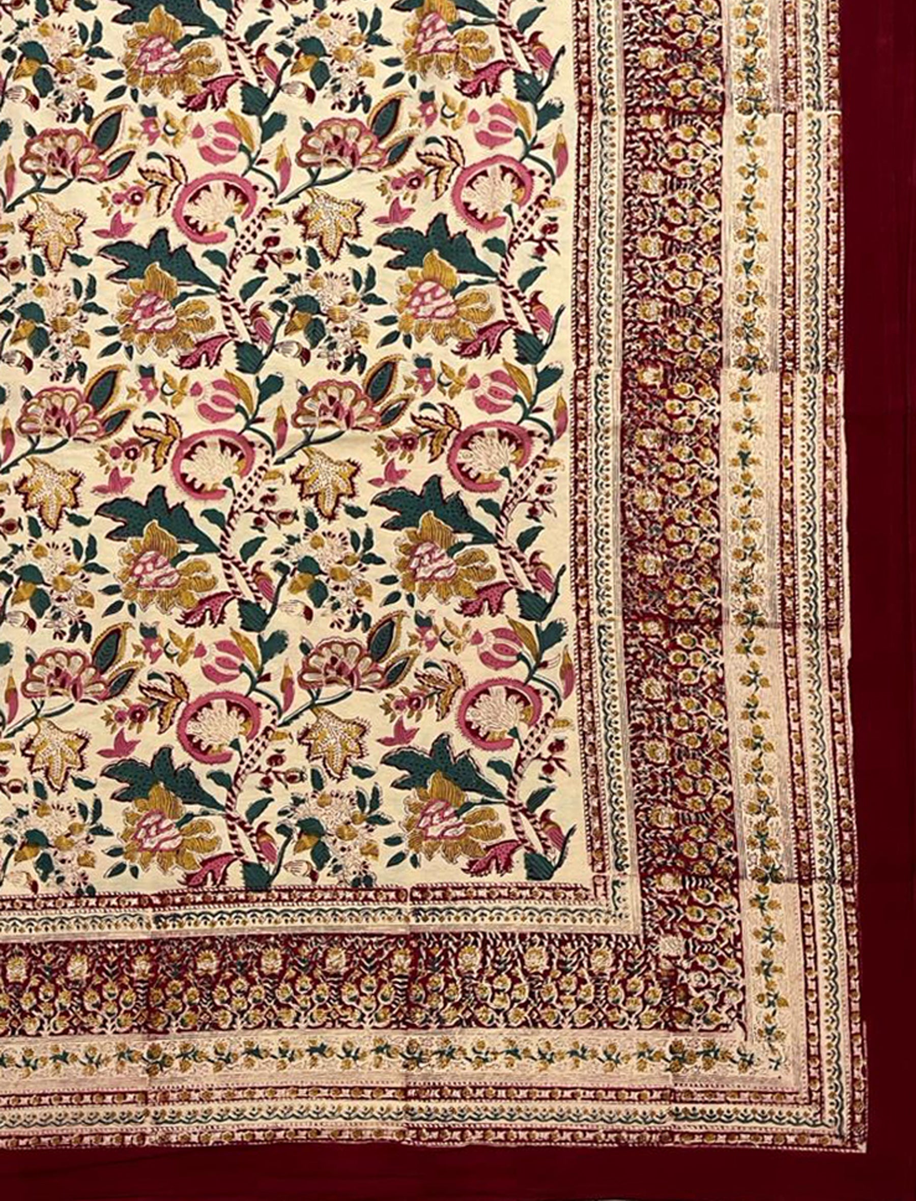 Hand Block Printed Cotton Double Bedsheet With Pillow Cover