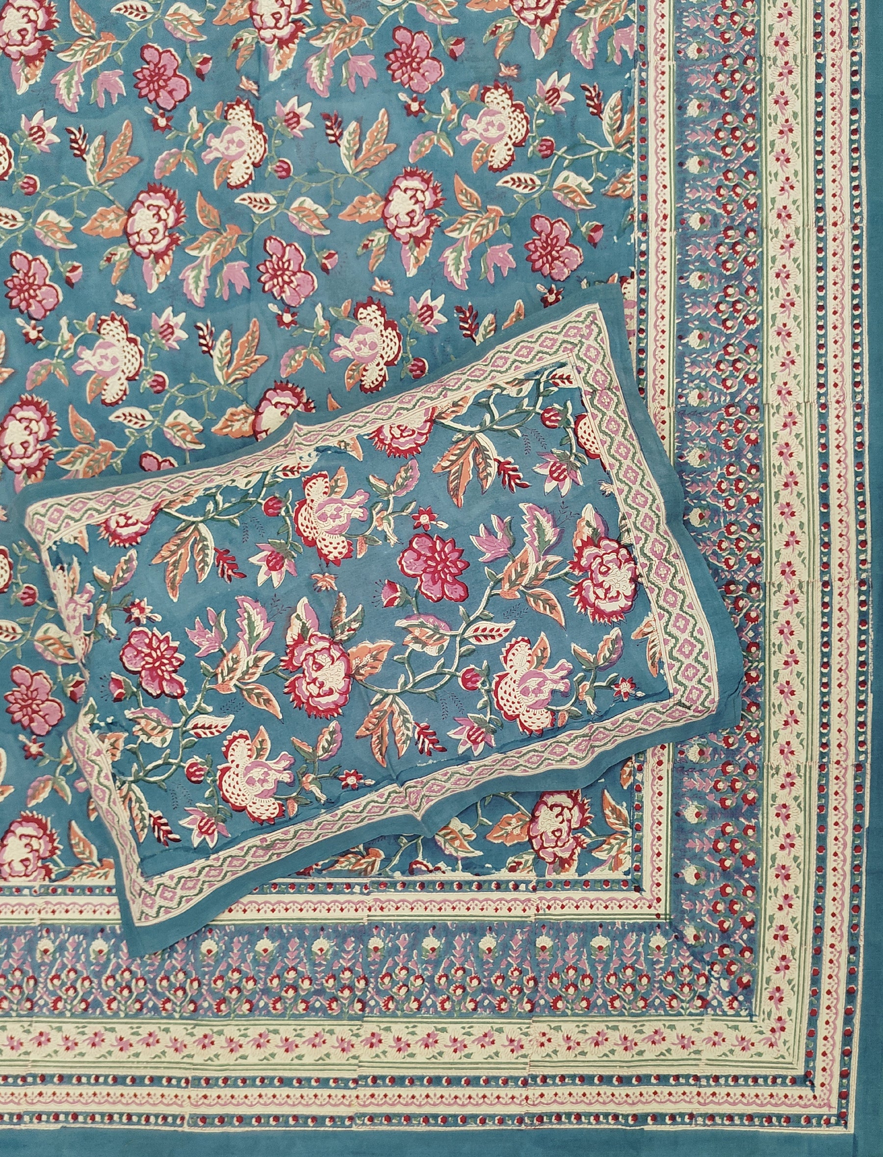 Hand Block Printed Cotton Double Bedsheet With Pillow Cover