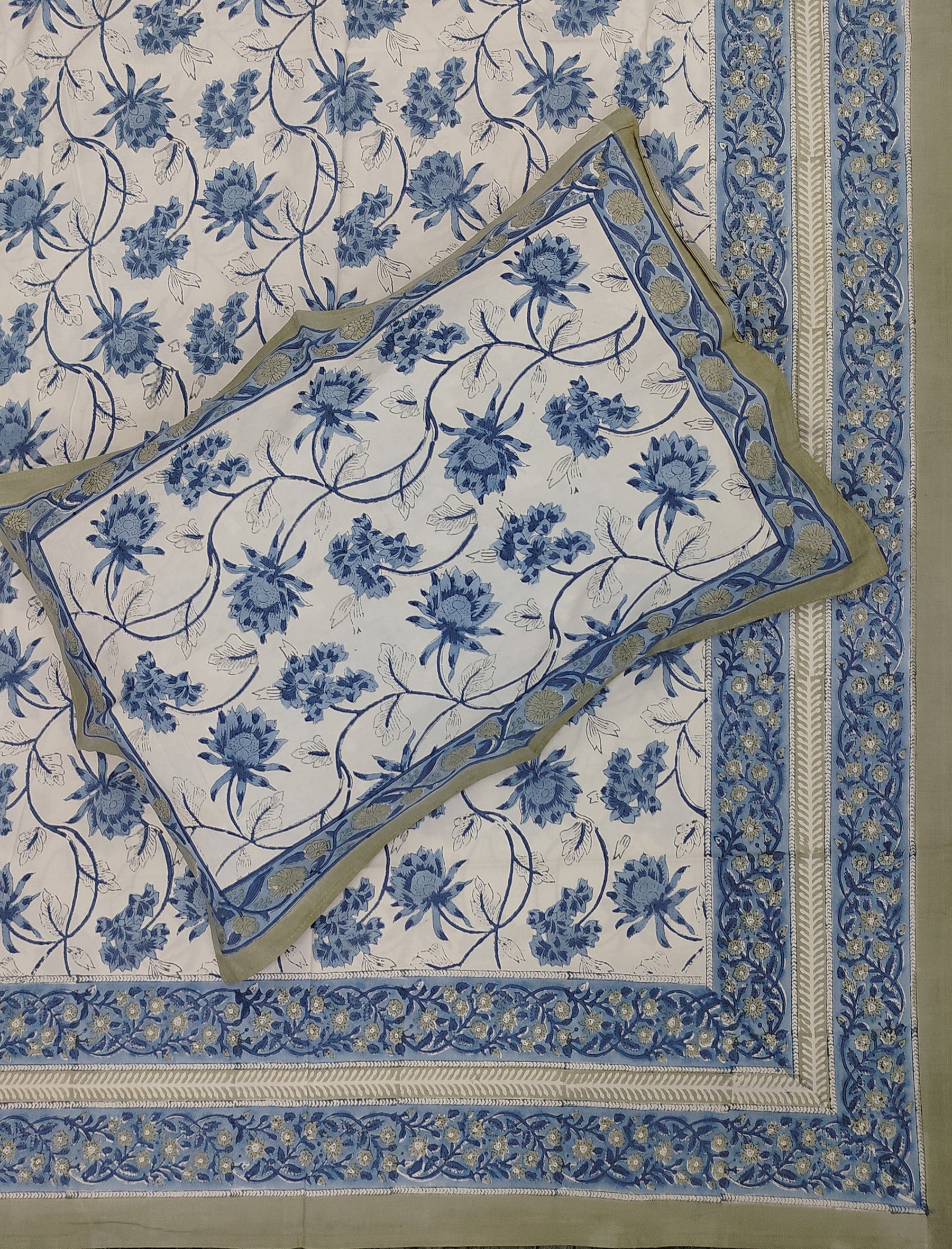 Hand Block Printed Cotton Double Bedsheet With Pillow Covers