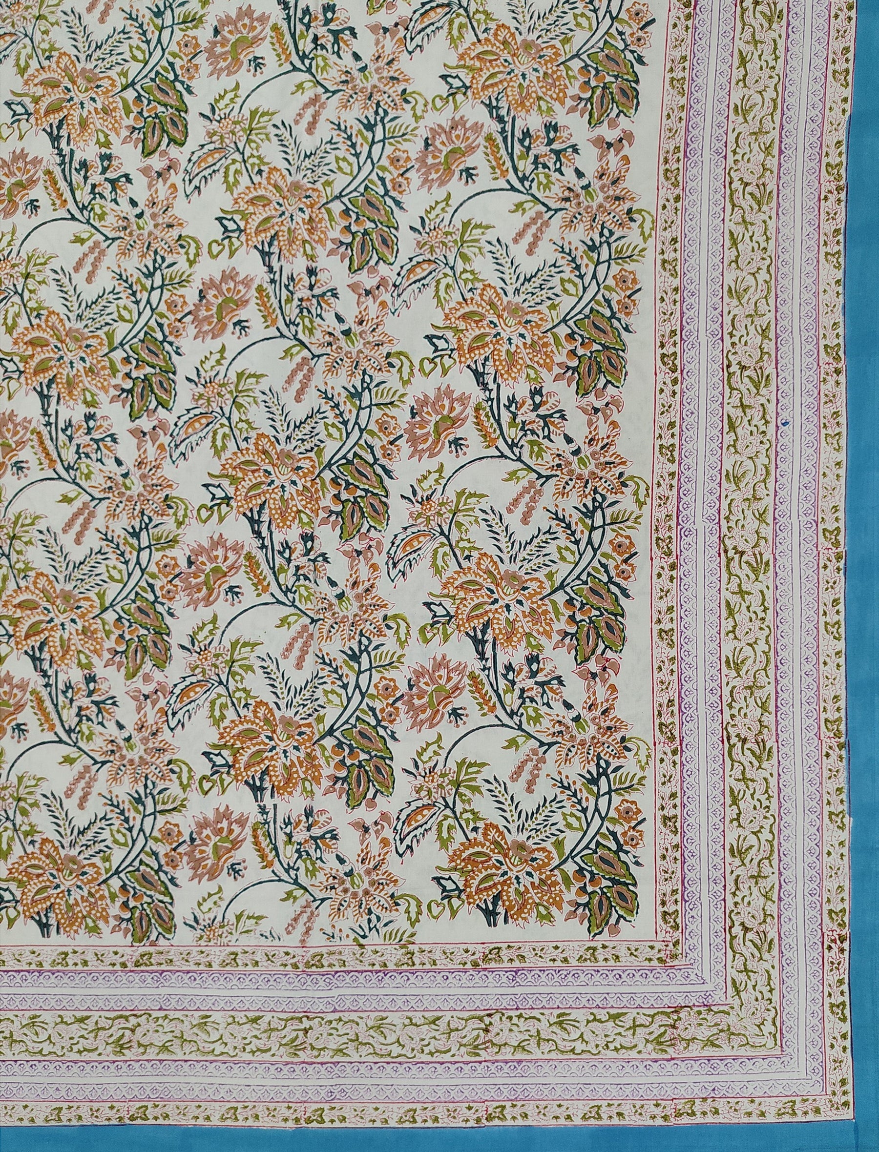 Hand Block Printed Cotton Double Bedsheet With Pillow Covers