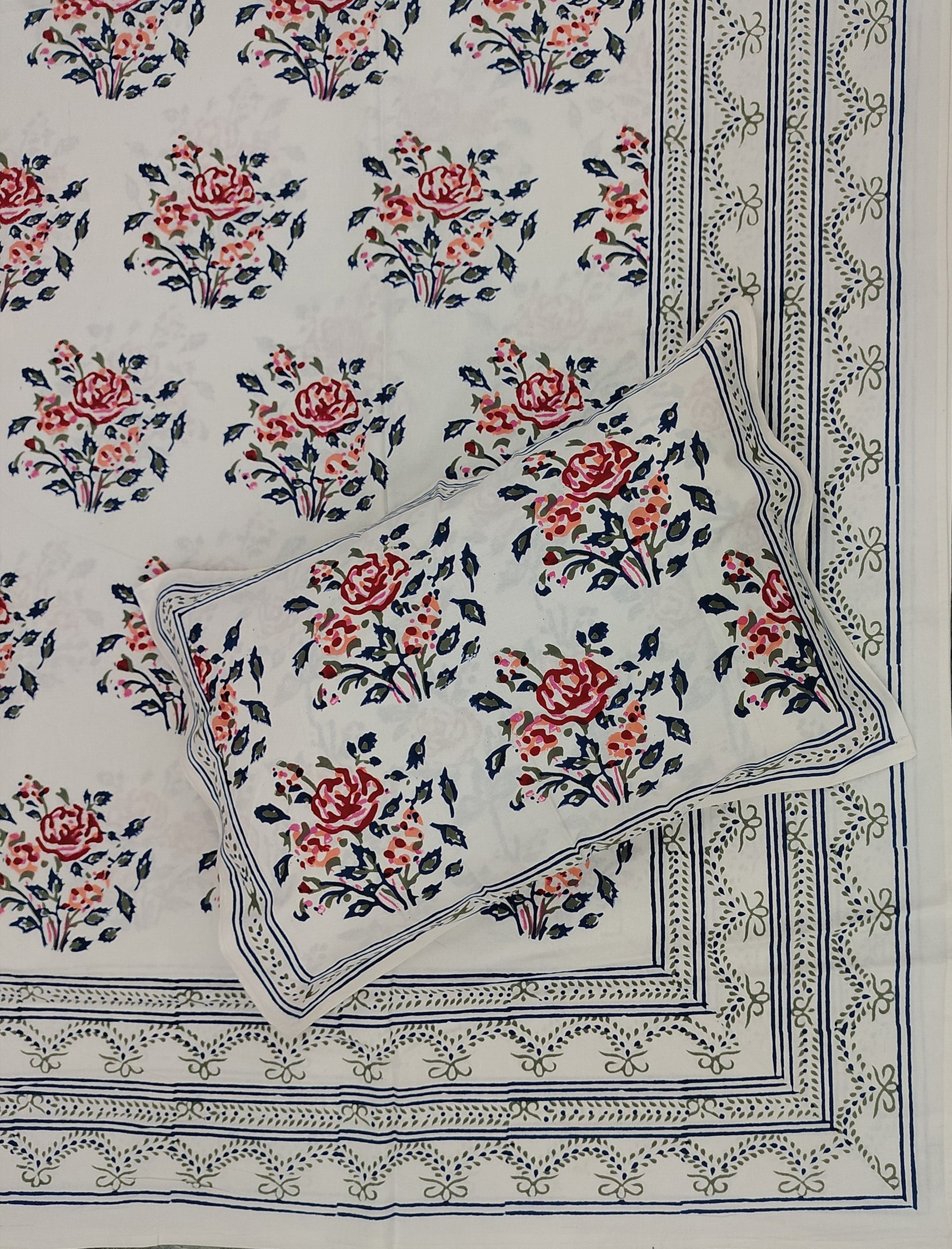 Hand Block Printed Cotton Double Bedsheet With Pillow Covers