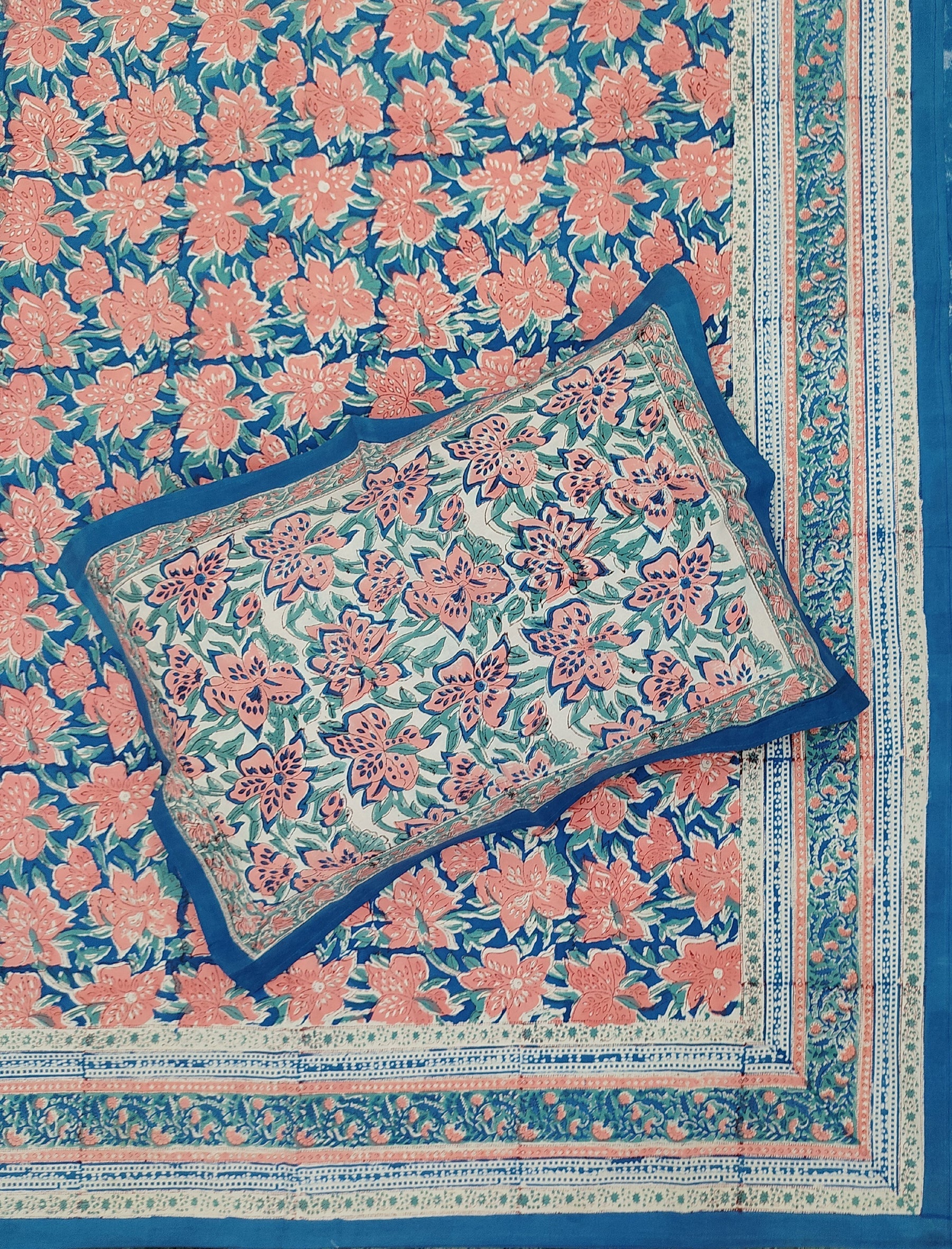 Hand Block Printed Cotton Double Bedsheet With Pillow Cover