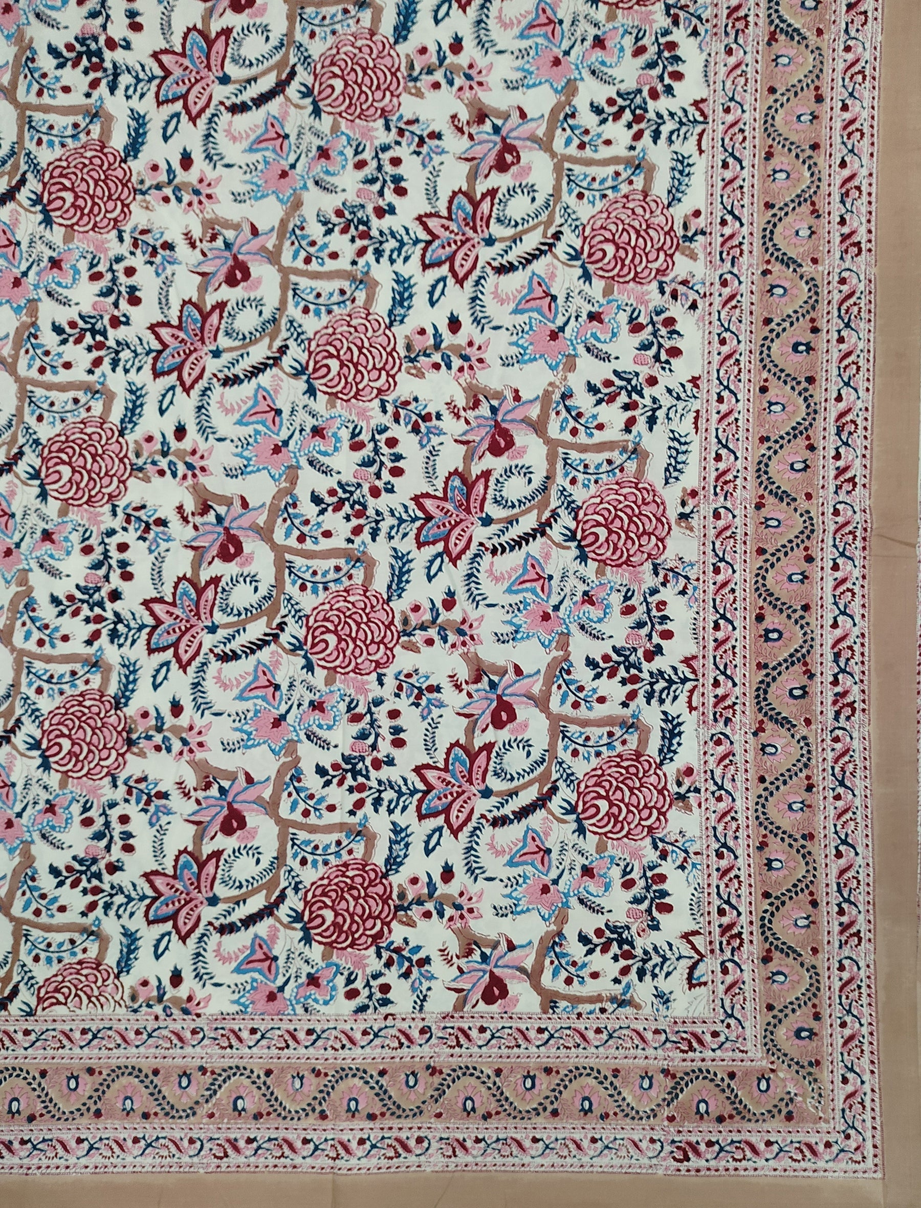 Hand Block Printed Cotton Double Bedsheet With Pillow Cover