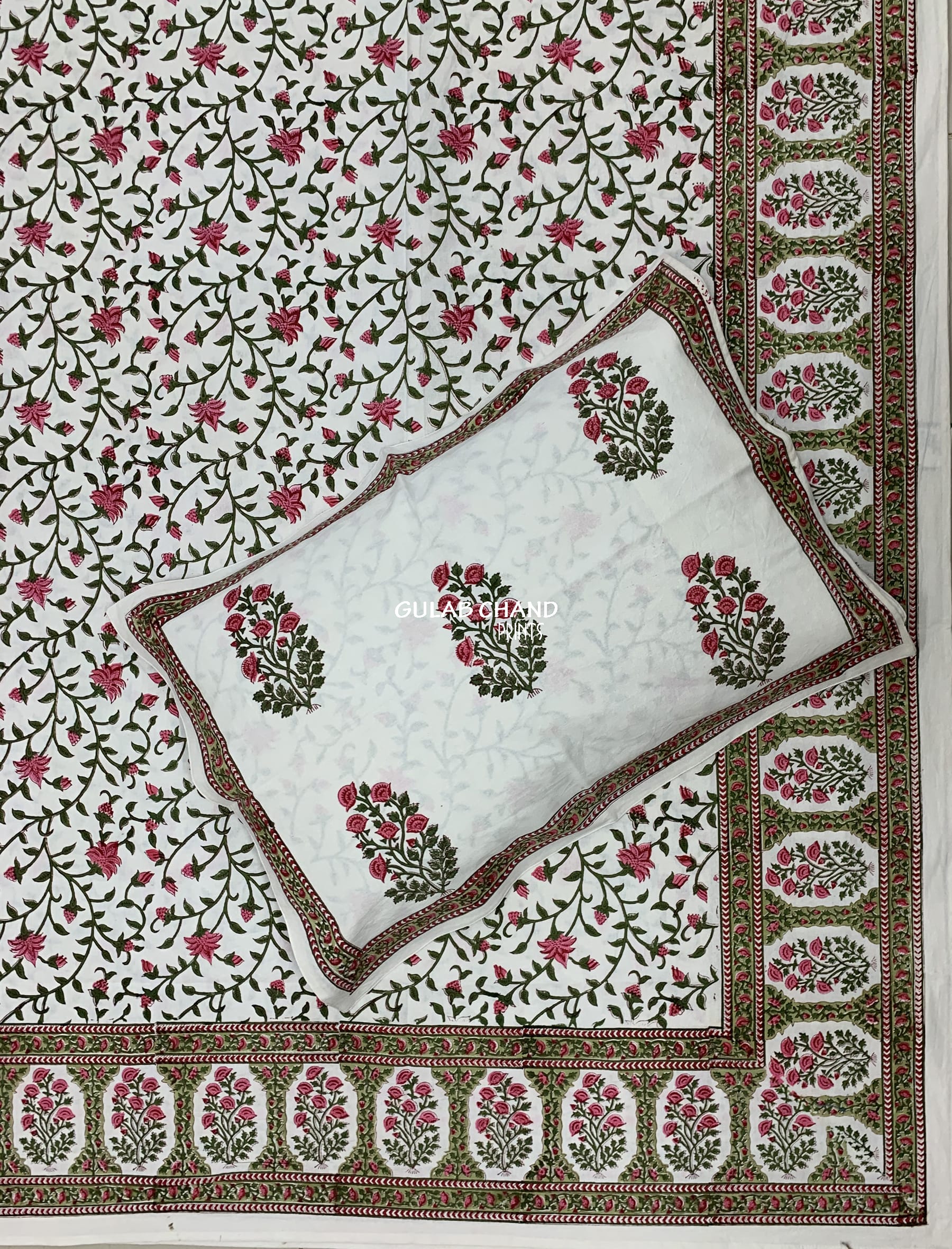 Hand Block Printed Cotton Double Bedsheet With Pillow Covers