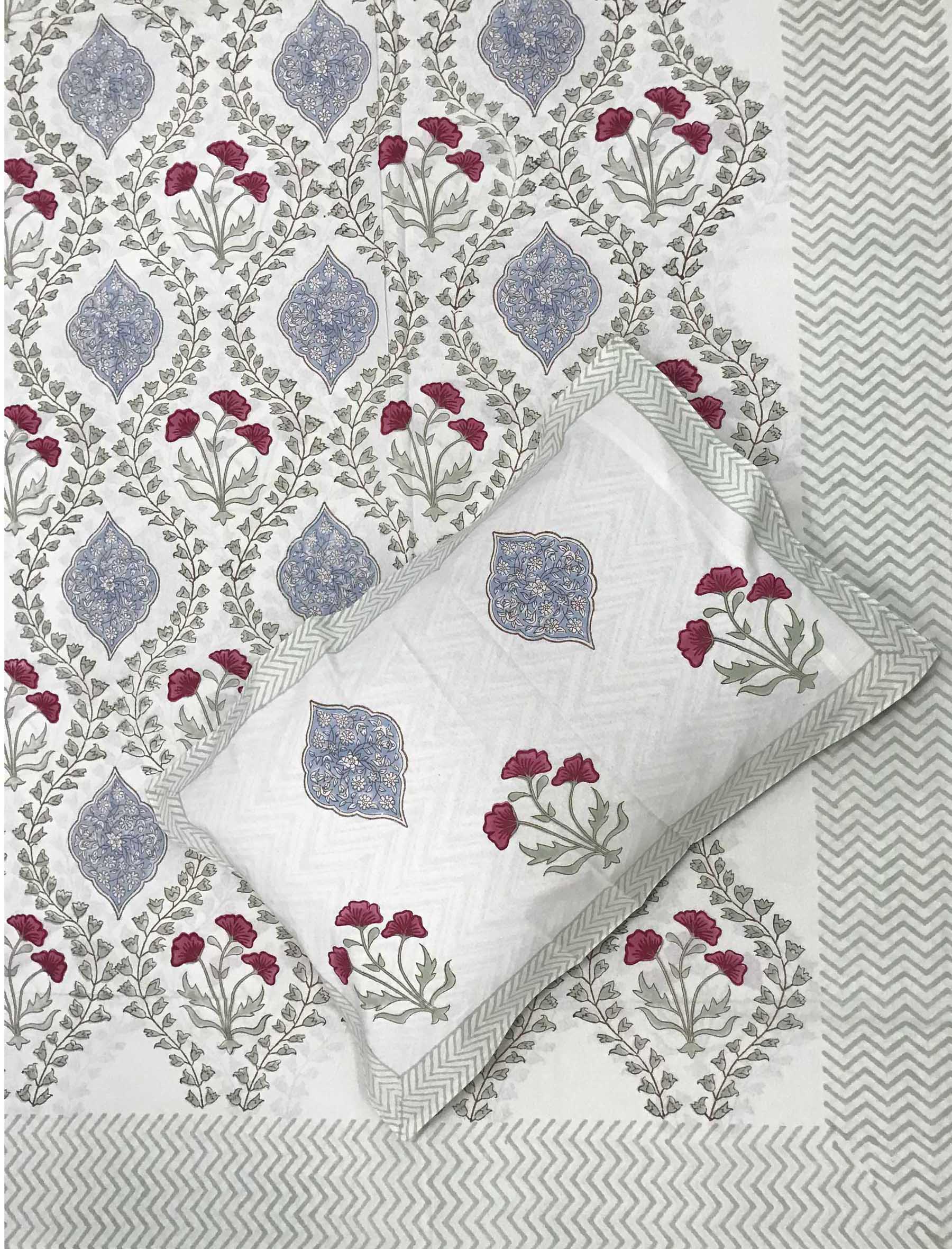 Hand Block Printed Cotton Double Bedsheet With Pillow Cover