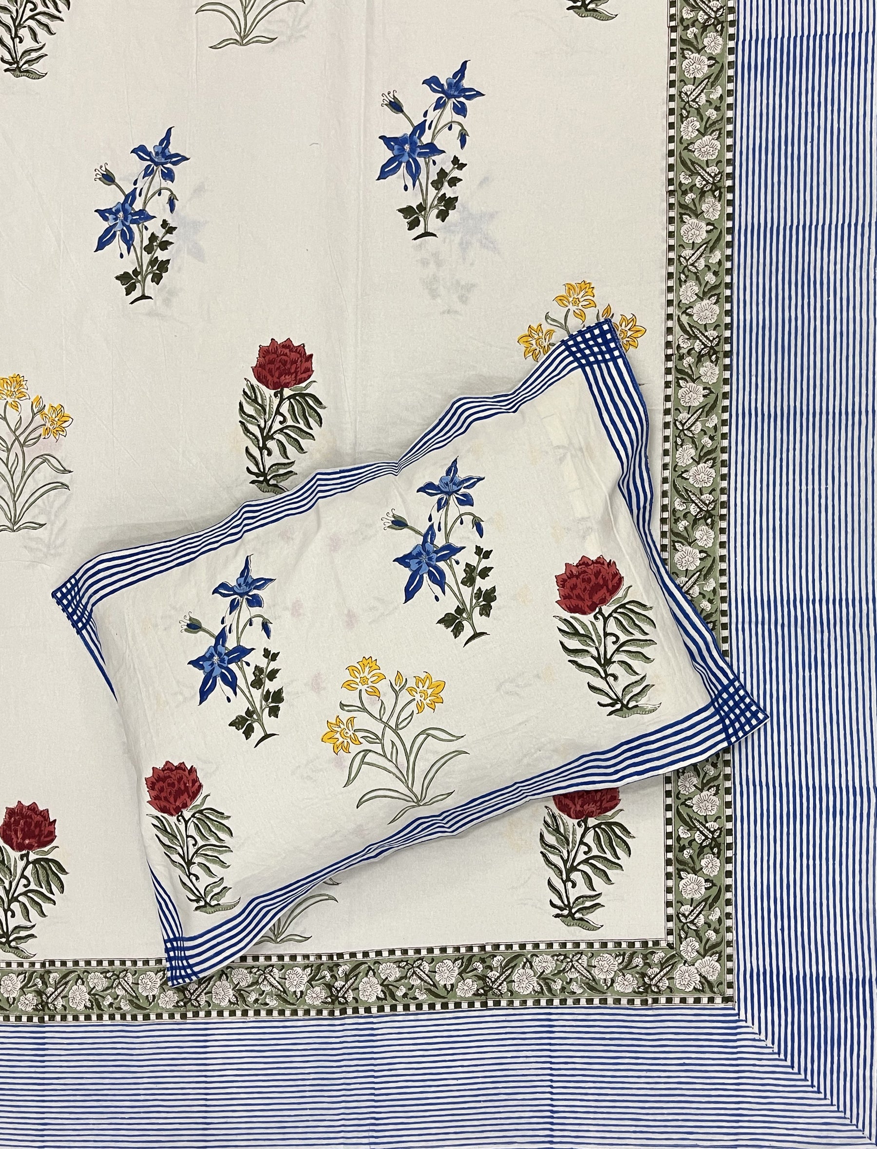 Hand Block Printed Cotton Double Bedsheet With Pillow Covers