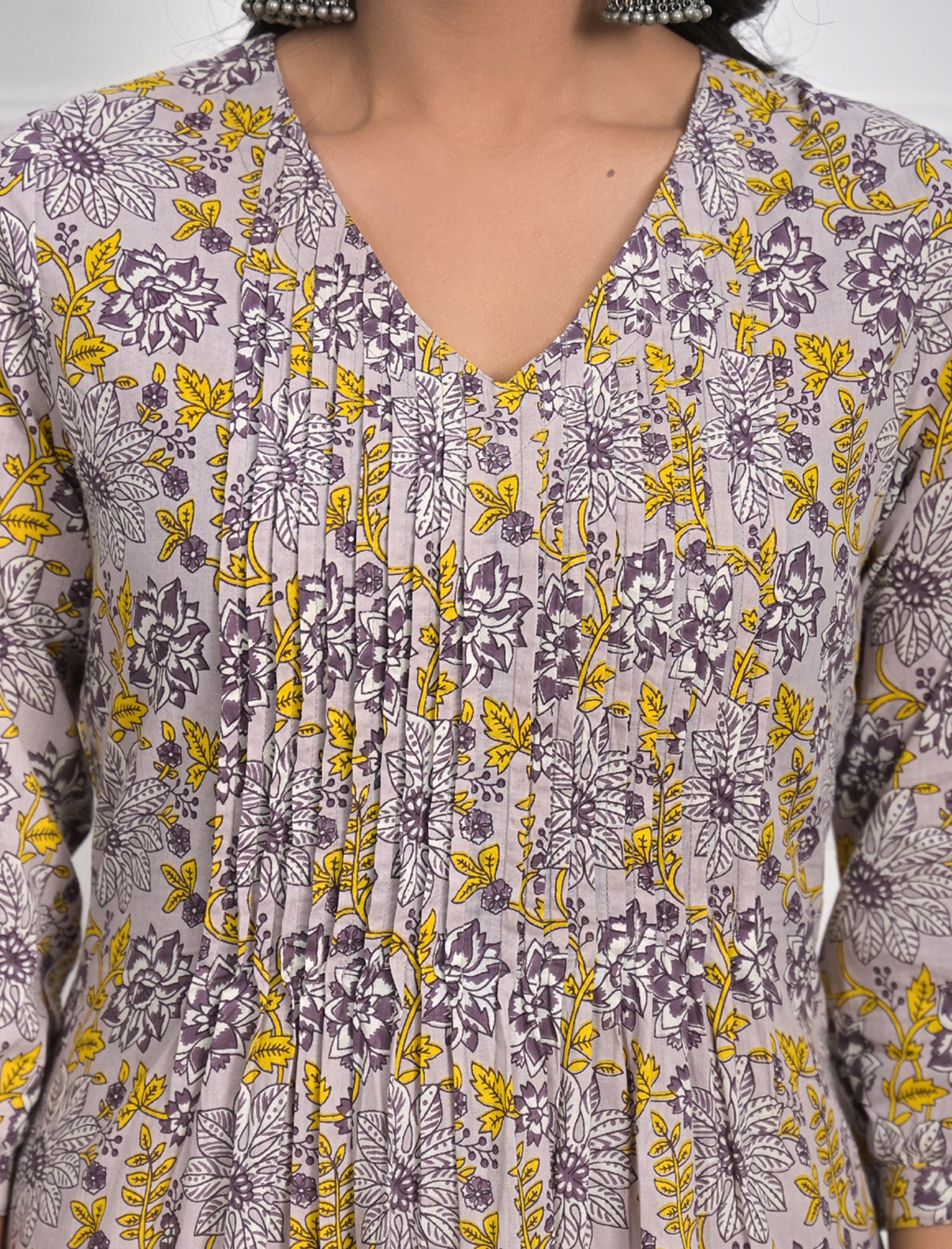 Grey Jaal Block Printed Cotton Kurta Pant Set