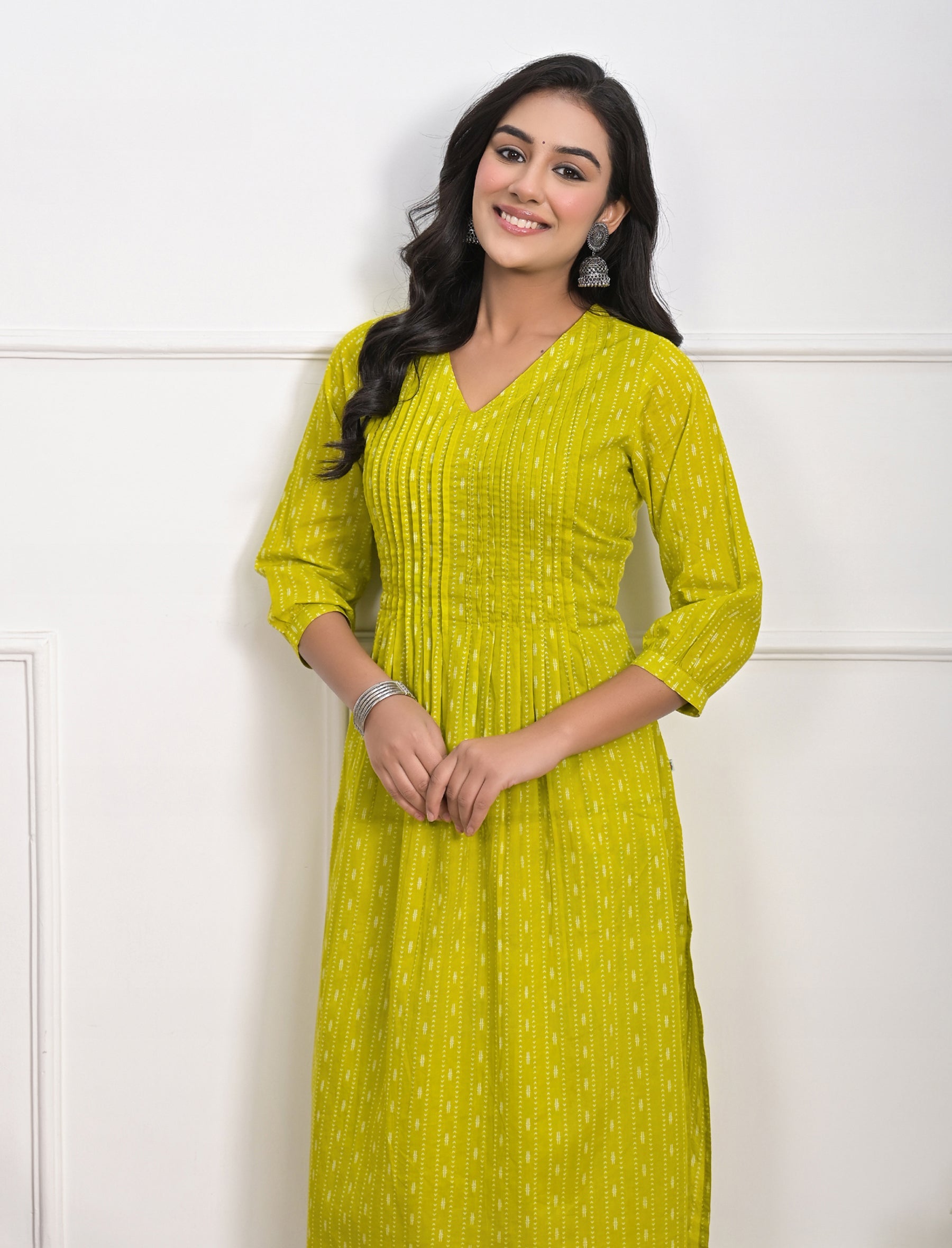 Light Green Block Printed Cotton Kurta Pant Set
