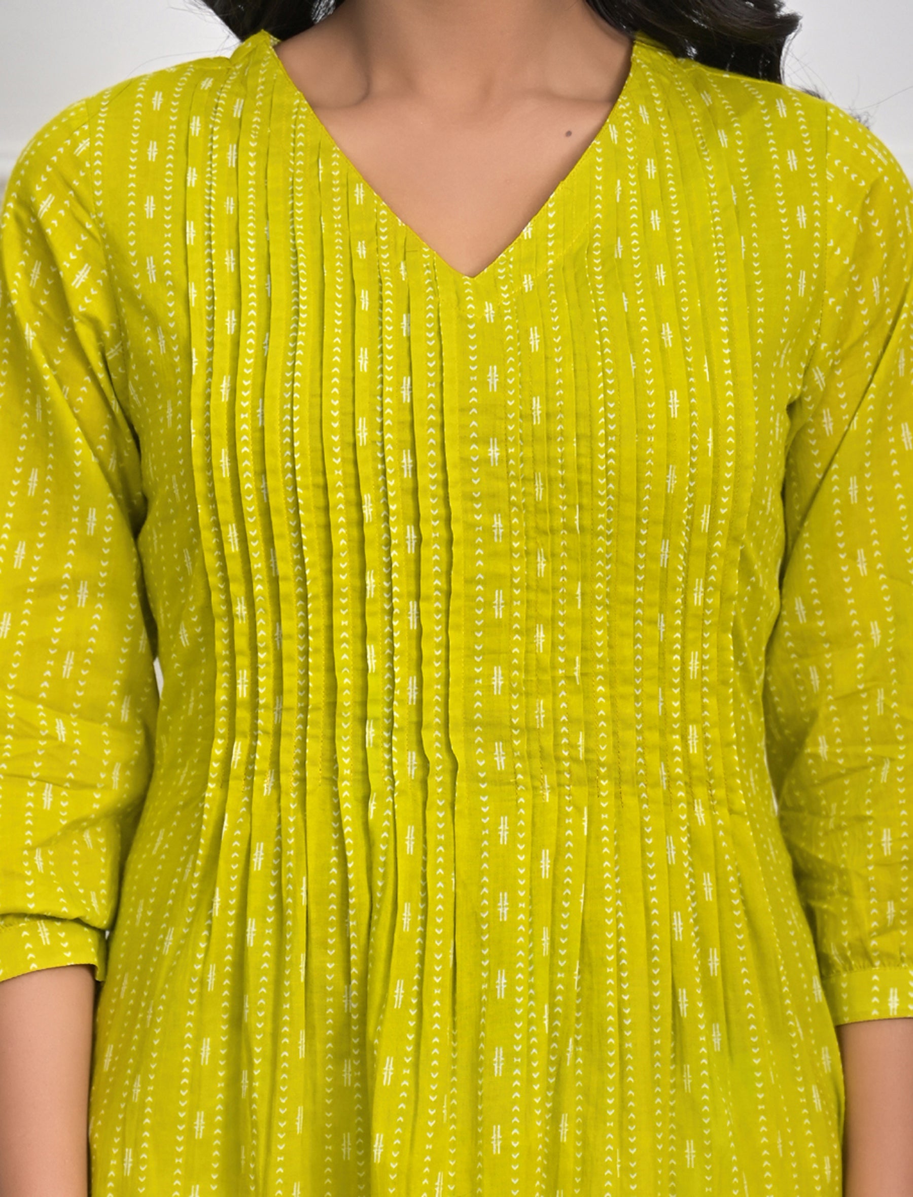 Light Green Block Printed Cotton Kurta Pant Set