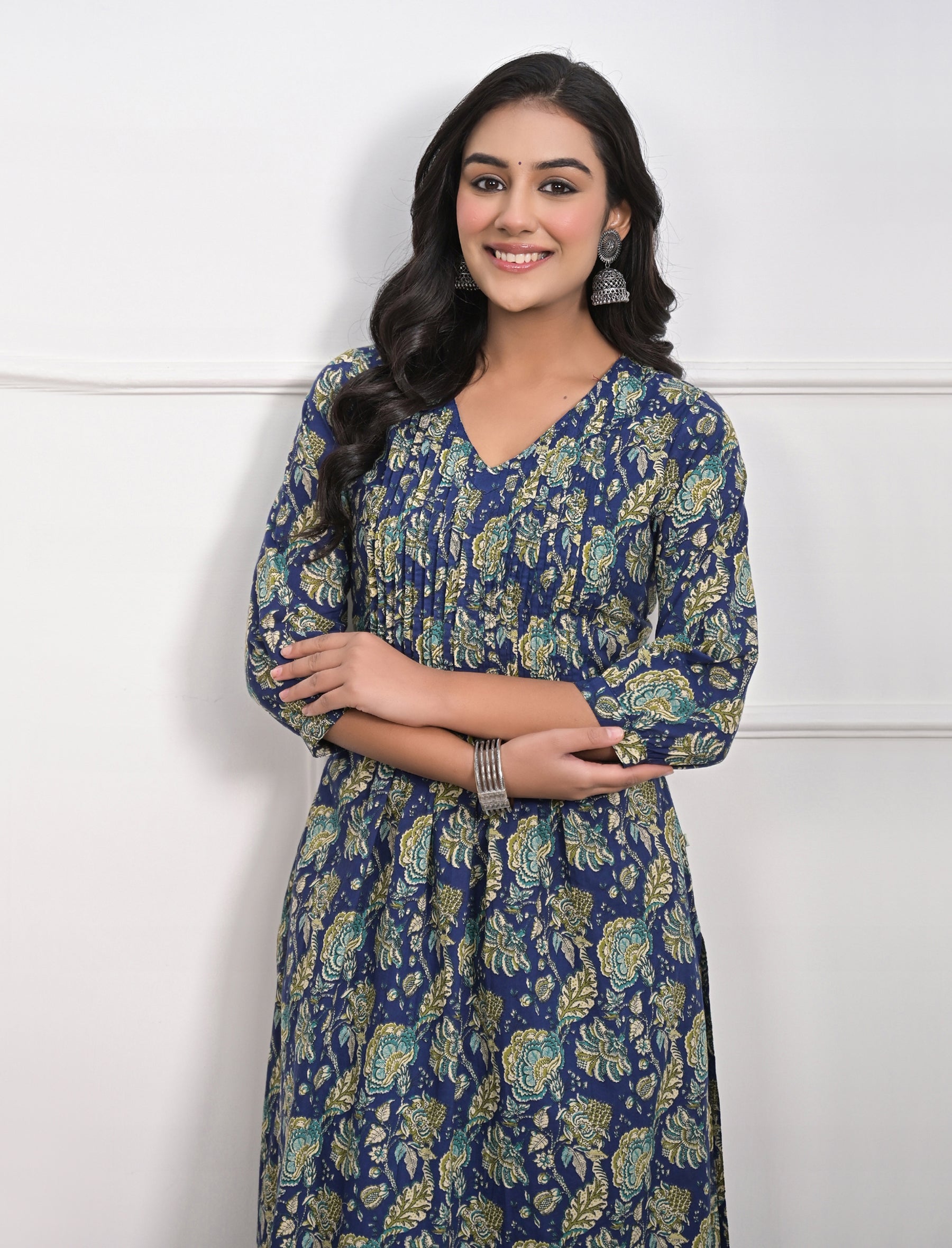 Blue Jaal Block Printed Cotton Kurta Pant Set