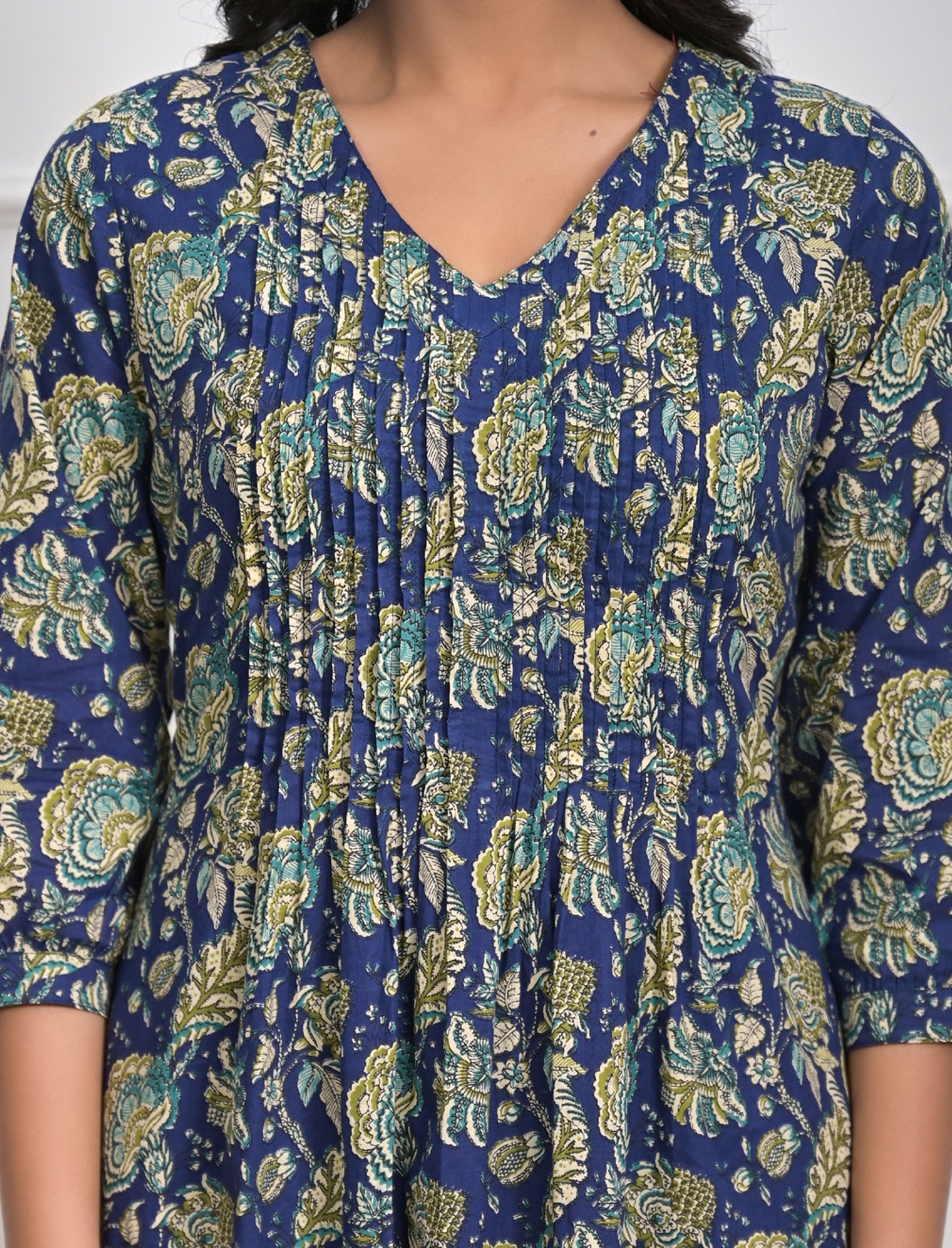 Blue Jaal Block Printed Cotton Kurta Pant Set
