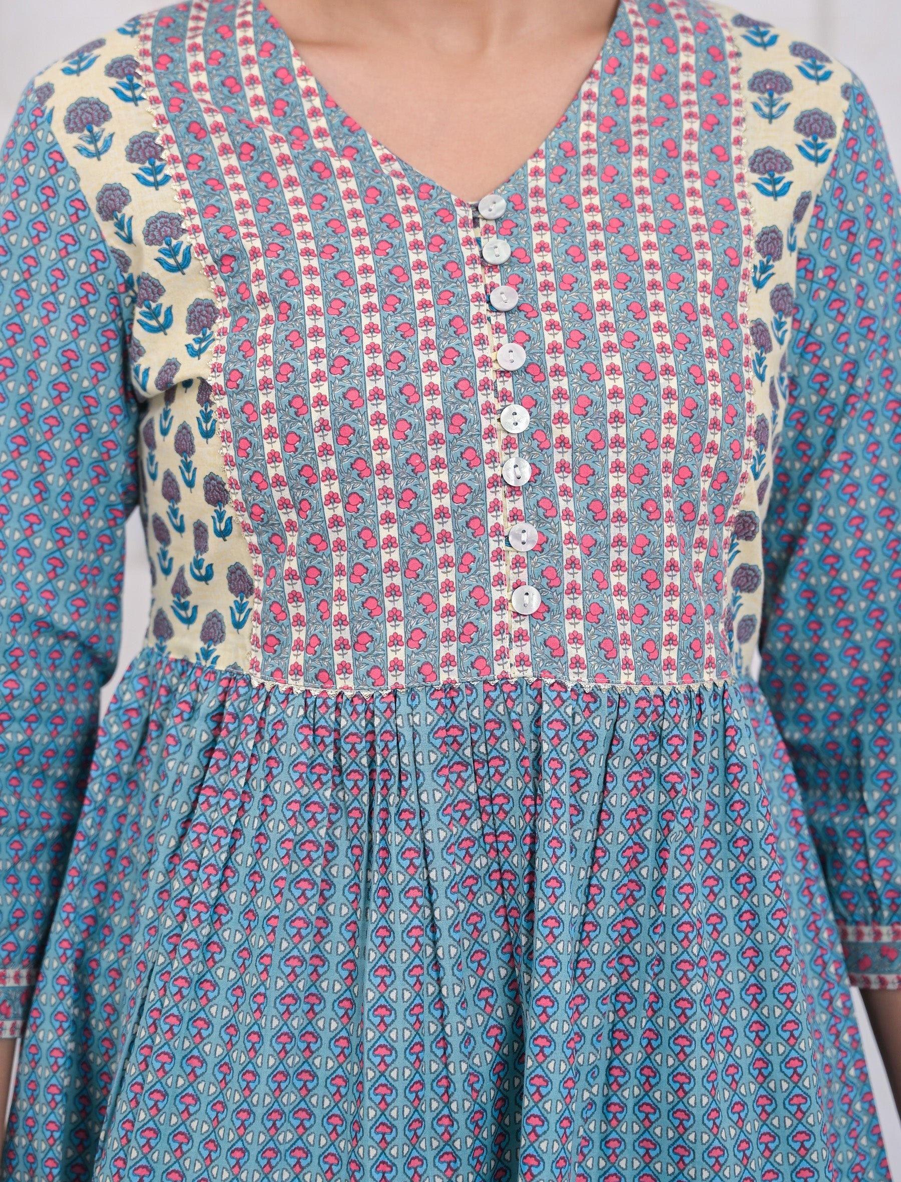 Blue Cotton Printed Short Top