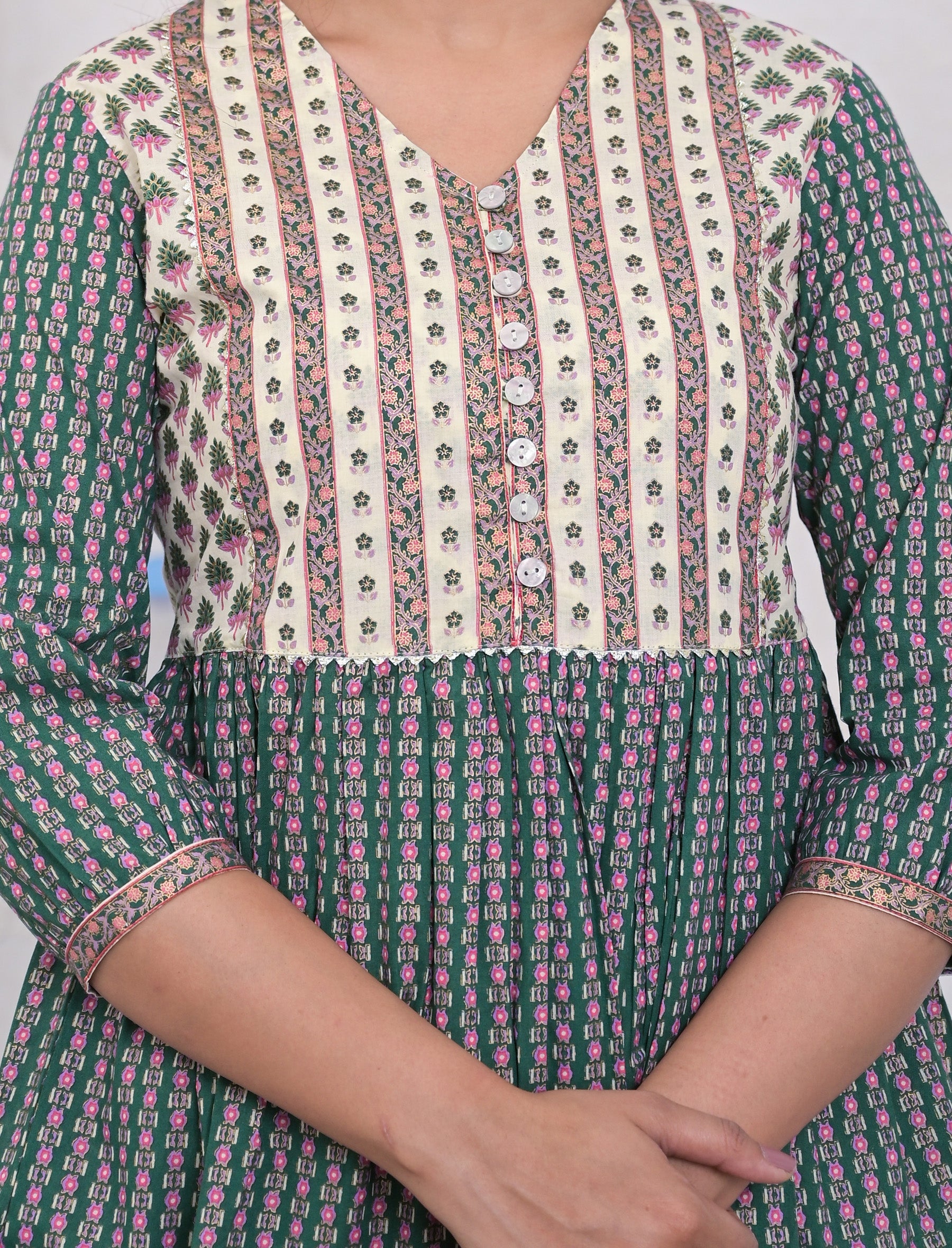 Olive Cotton Printed Short Top