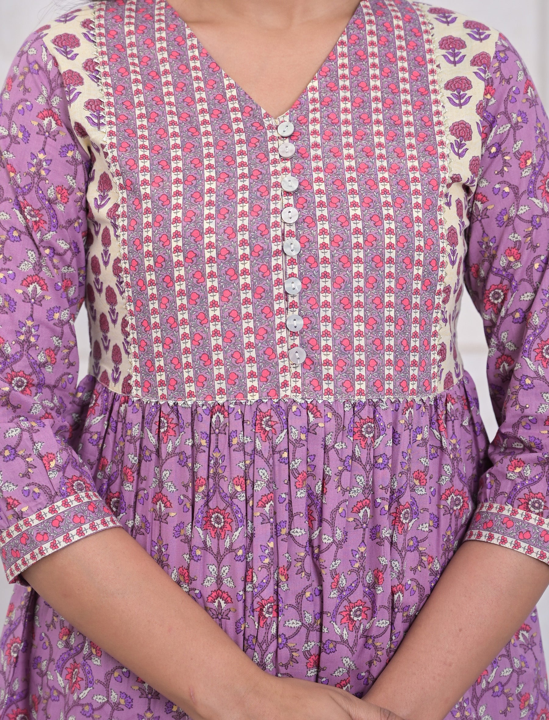 Purple Cotton Printed Short Top