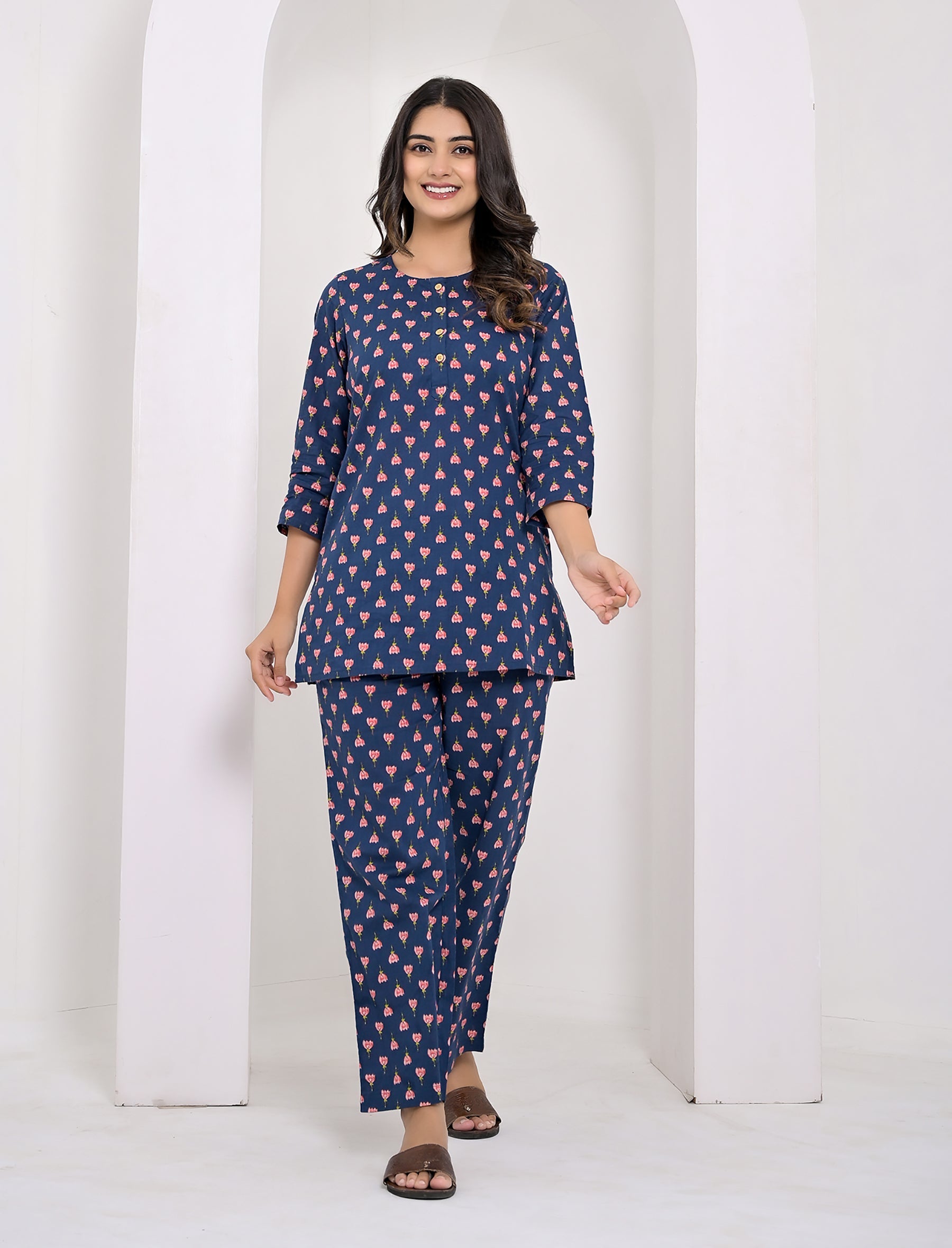 Navy Butti Printed Cotton Co-Ord Set