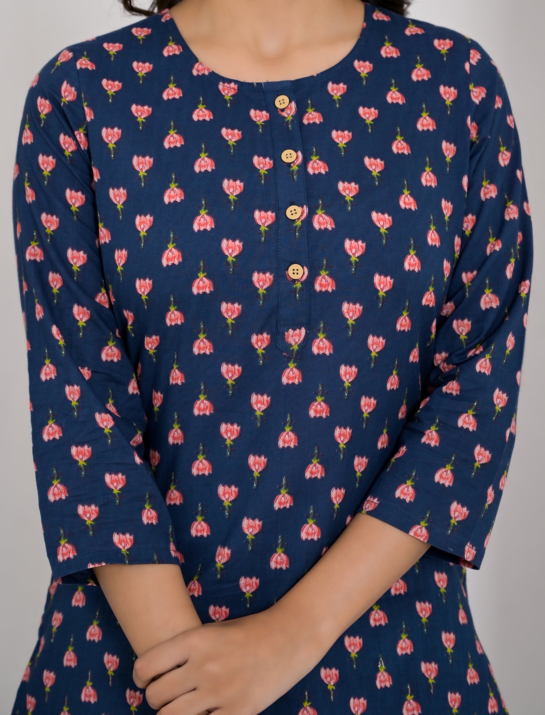 Navy Butti Printed Cotton Co-Ord Set