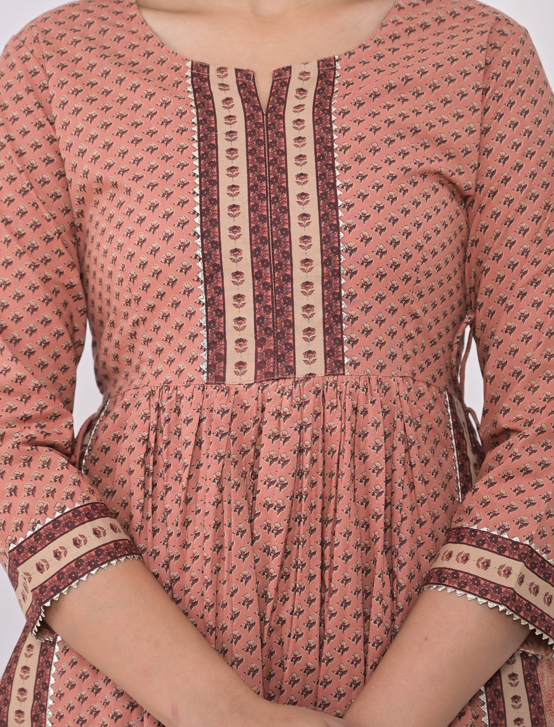 Peach Block Printed Cotton Pant Set