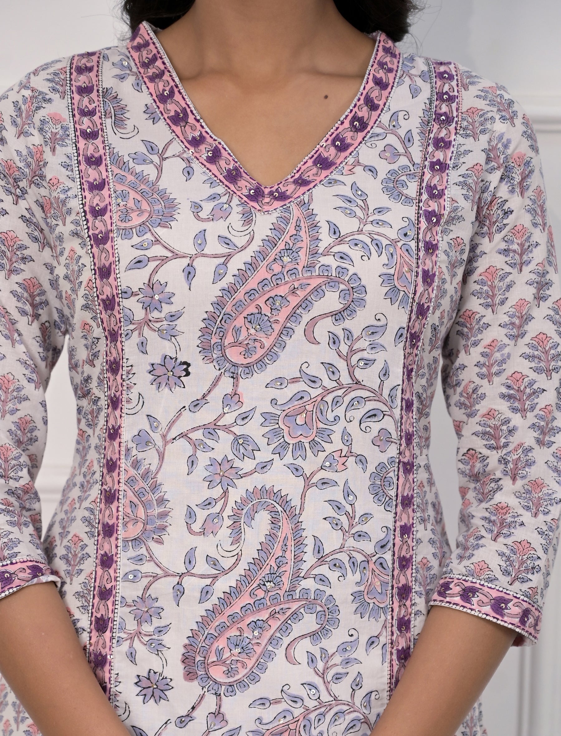 White Jaal Block Printed Cotton Straight Kurti