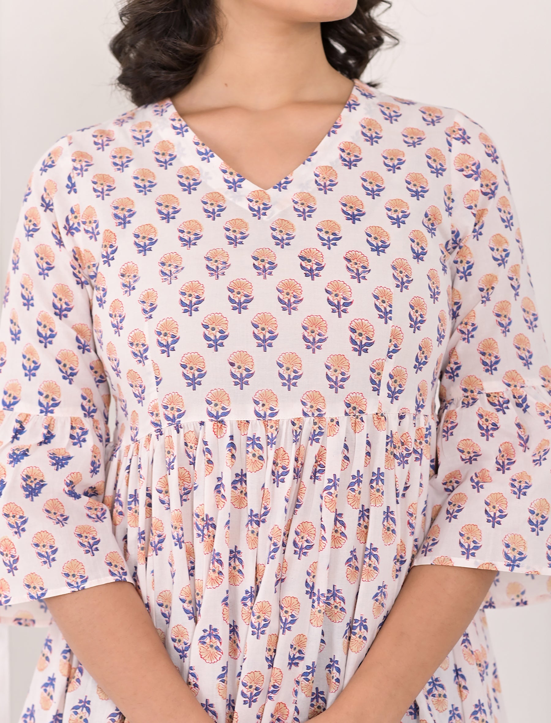 White Block Printed Cotton Dress