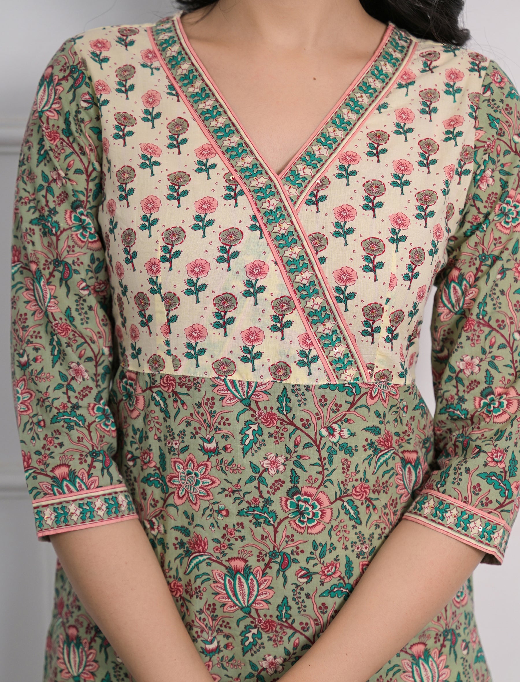 Green Printed Cotton Block Printed Pant Set Of 2