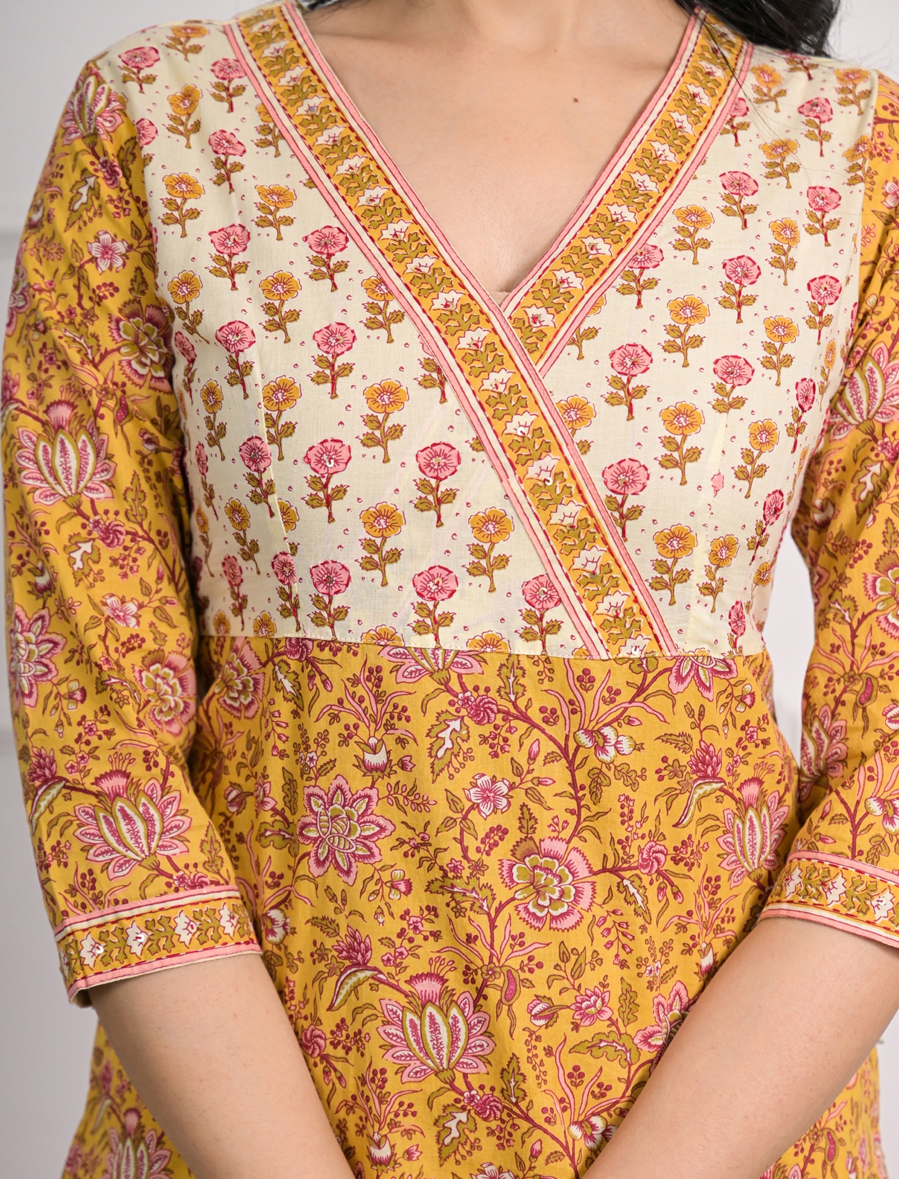 Yellow Printed Cotton Block Printed Pant Set Of 2