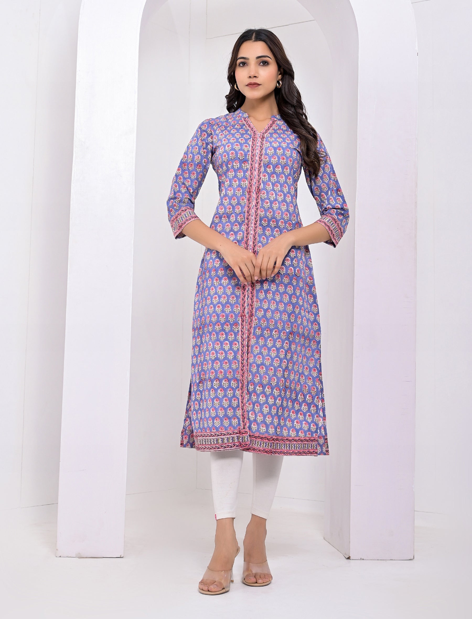 Cotton Block Printed Blue Kurti