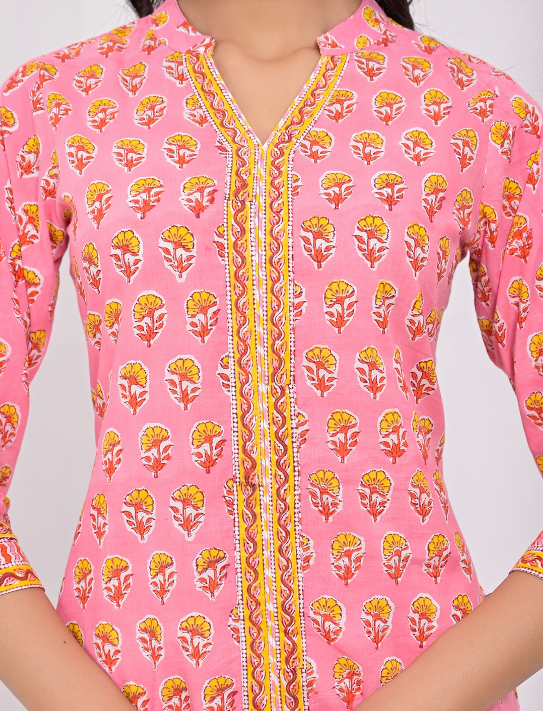 Cotton Block Printed Pink Kurti