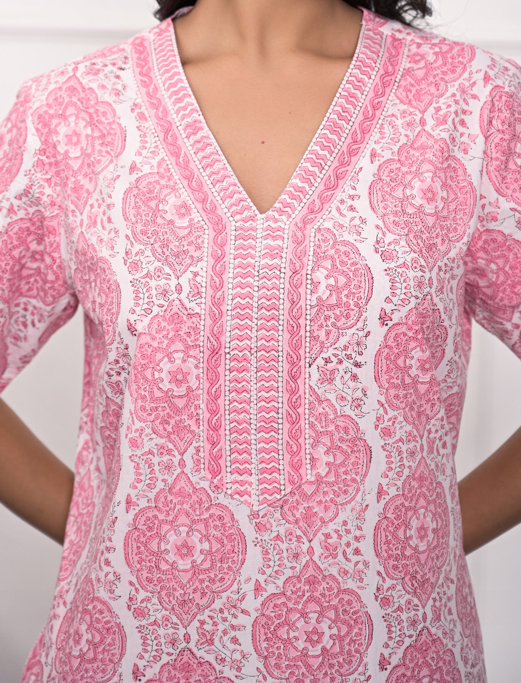 White Pink Cotton Comfortable Night Gown