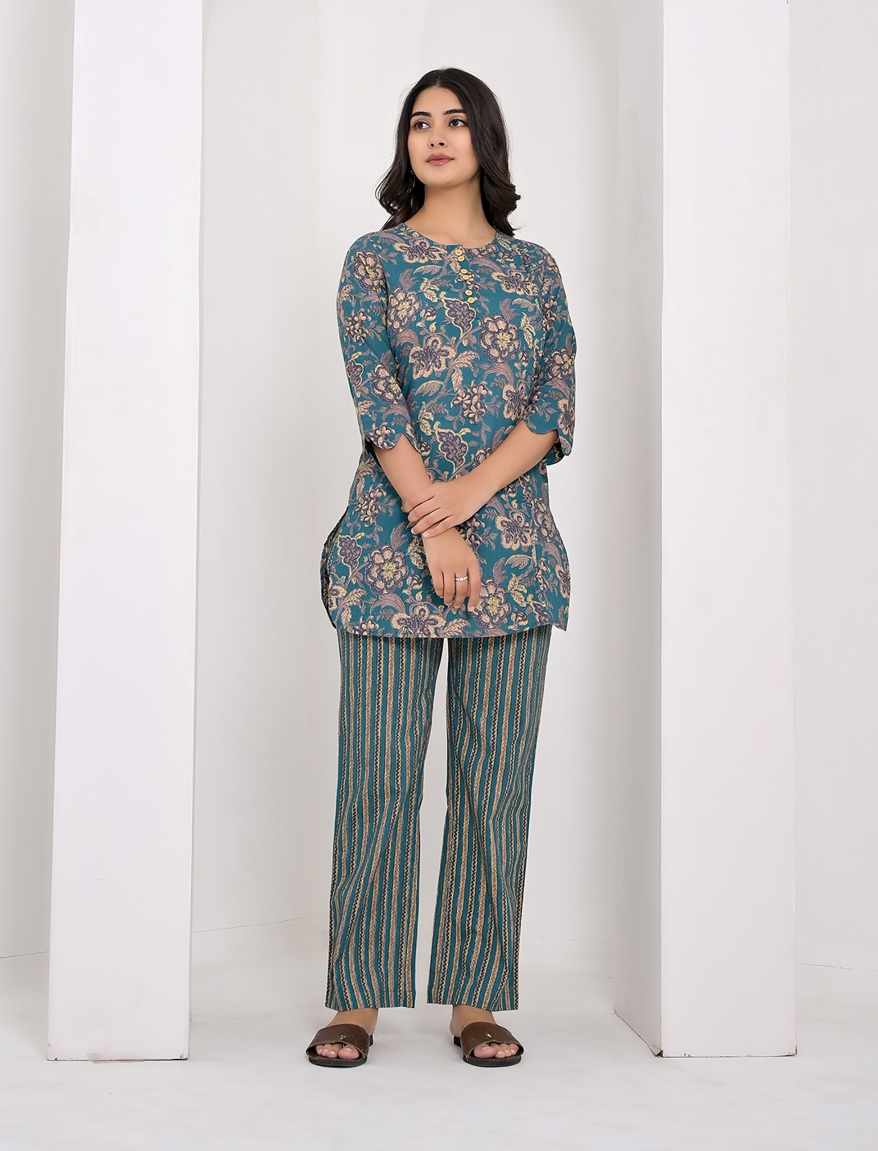 Blue Floral Printed Cotton Co-Ord Set