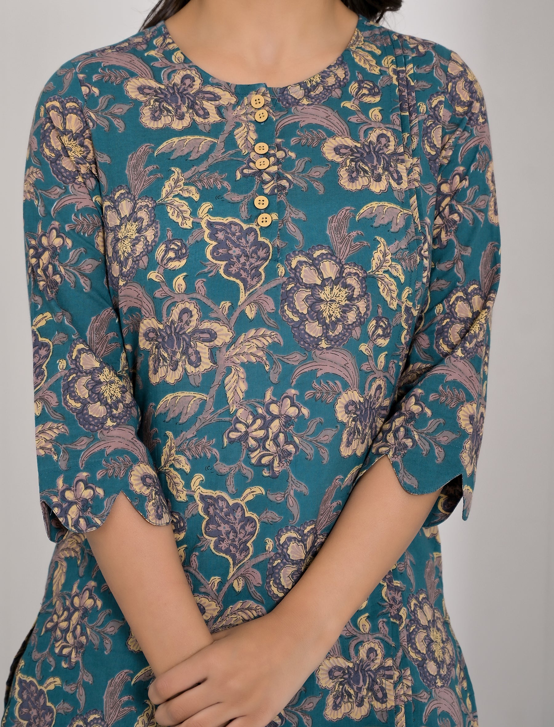Blue Floral Printed Cotton Co-Ord Set