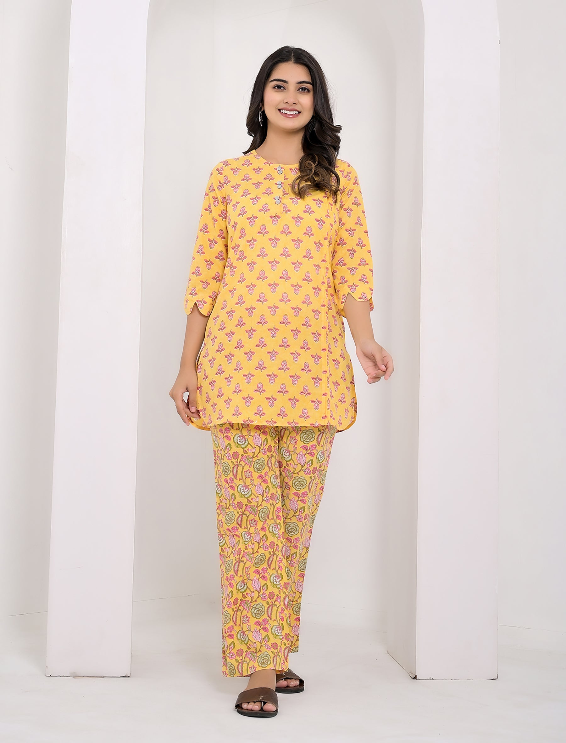 Yellow Butta Printed Cotton Co-Ord Set