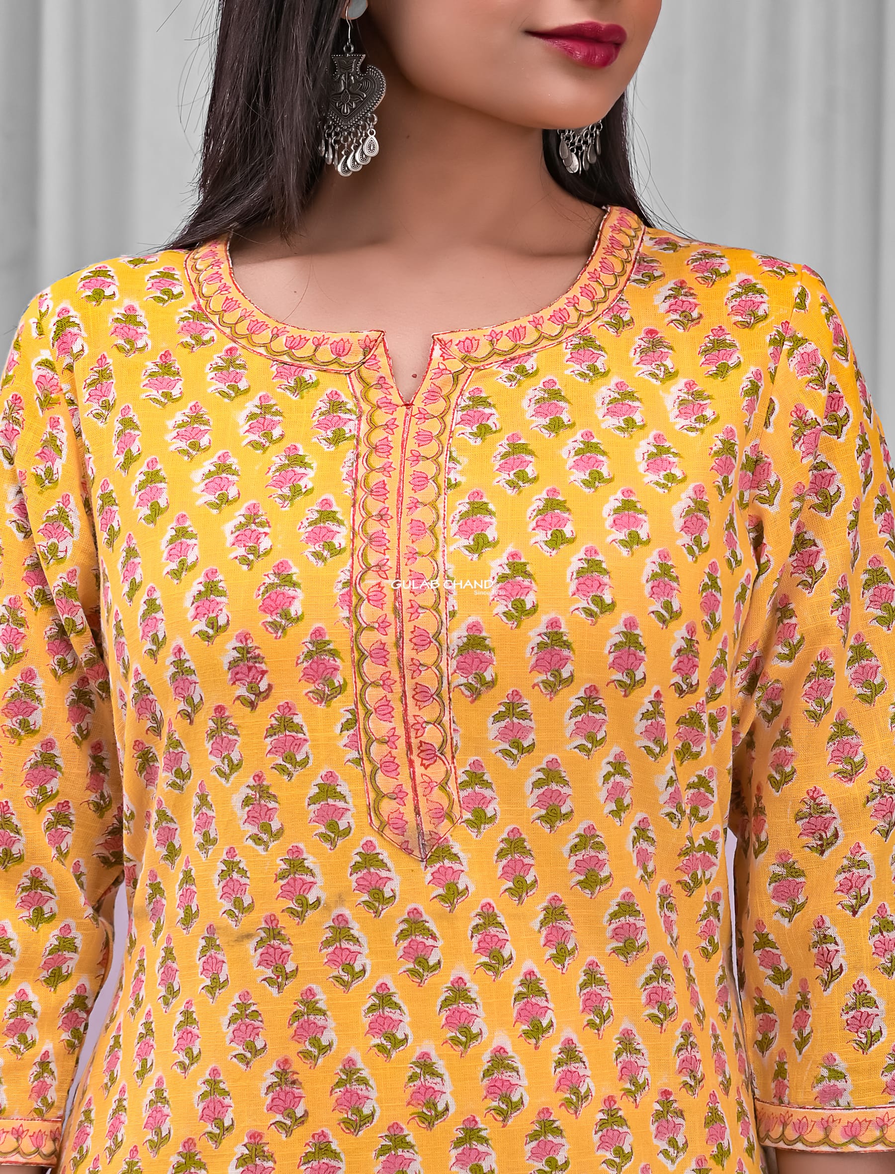 Yellow Block Printed Cotton Kurta Pant Set ( Set Of 2 )