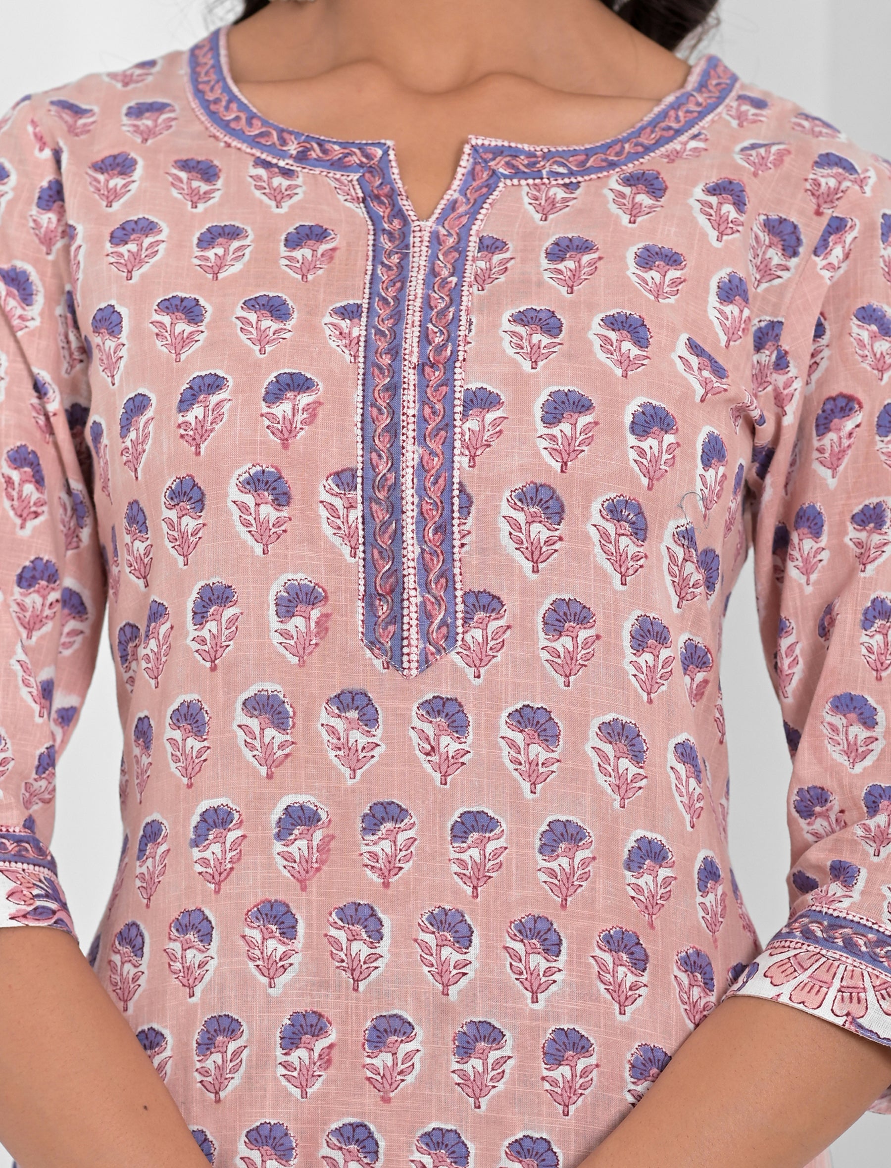 Peach Block Printed Cotton Kurta Pant Set