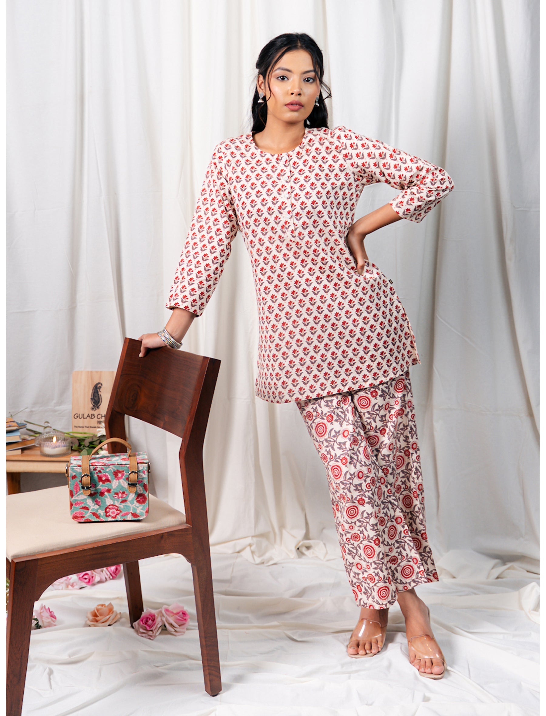 White Butti Hand Block Printed Cotton Co-Ord Set