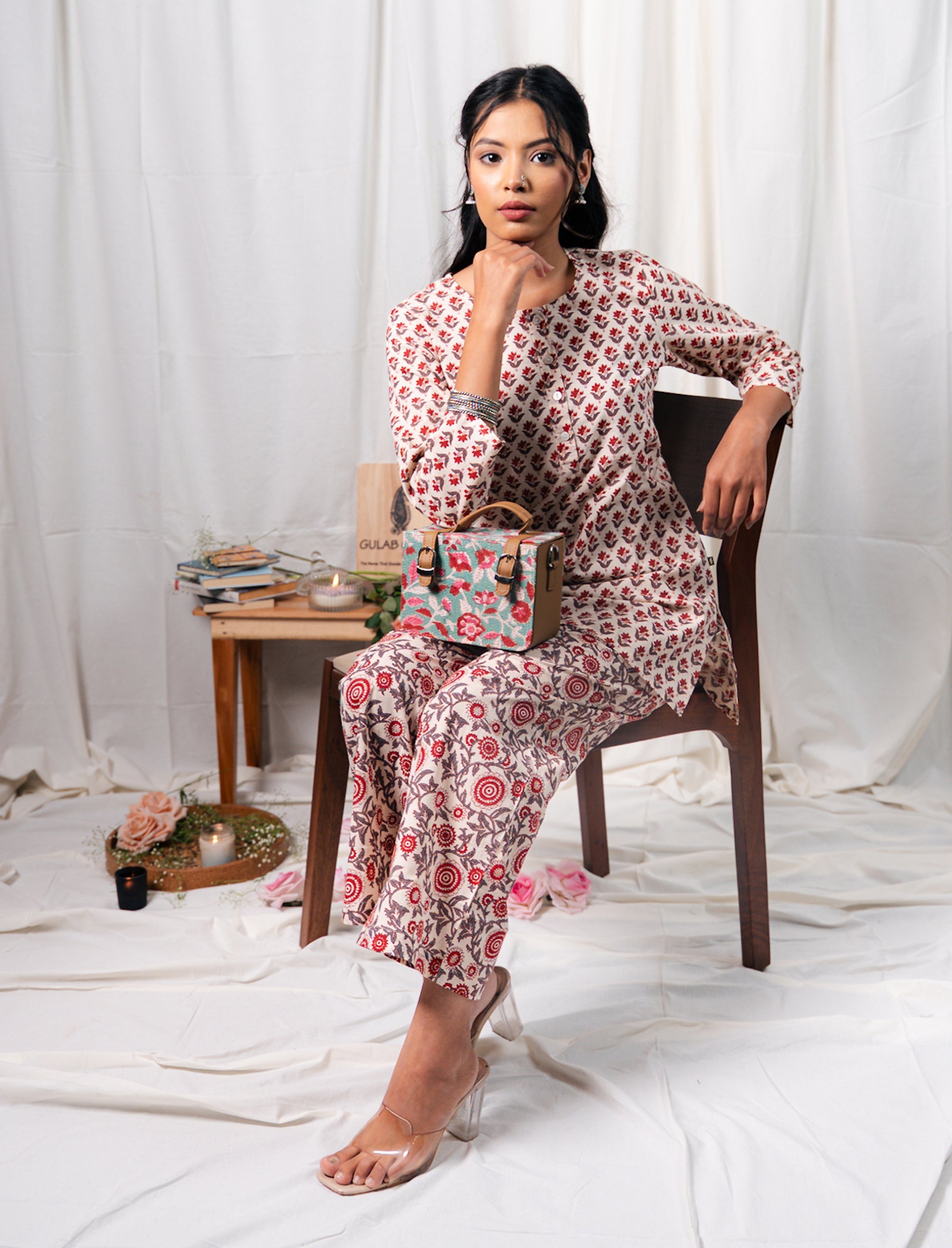 White Butti Hand Block Printed Cotton Co-Ord Set