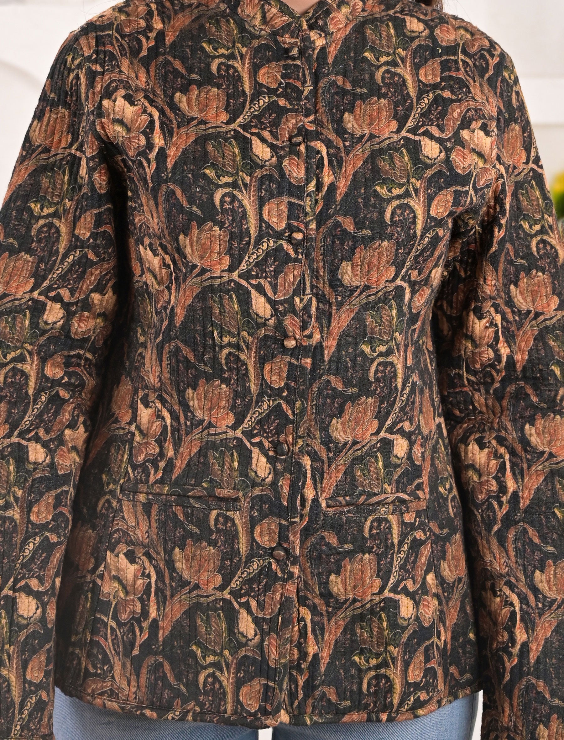 Silk Block Printed Reversible Winter Jacket