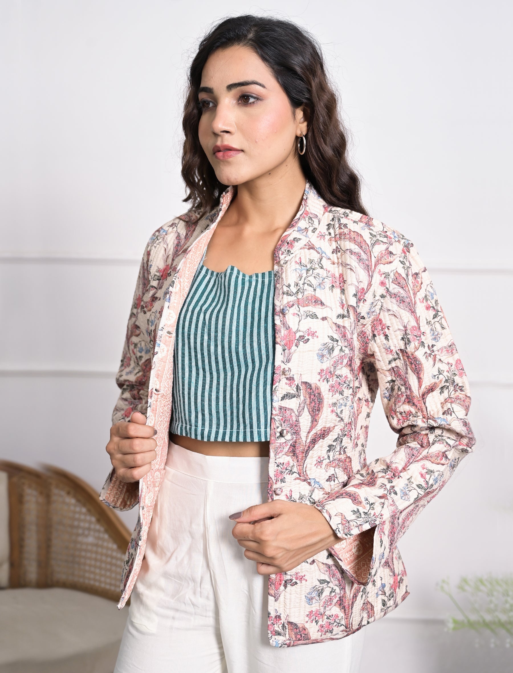 Silk Block Printed Reversible Winter Jacket
